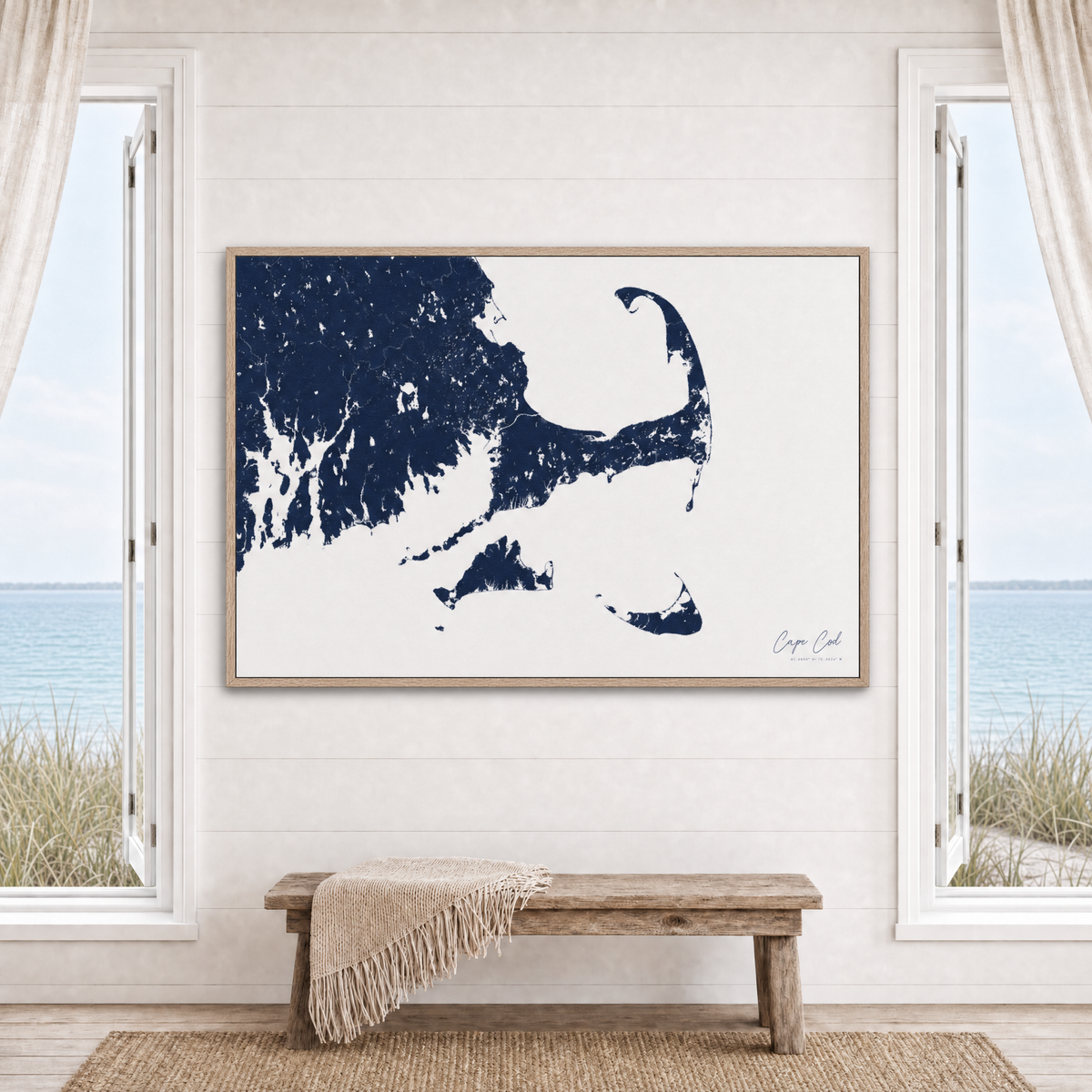 Cape Cod canvas map — window-scene interior