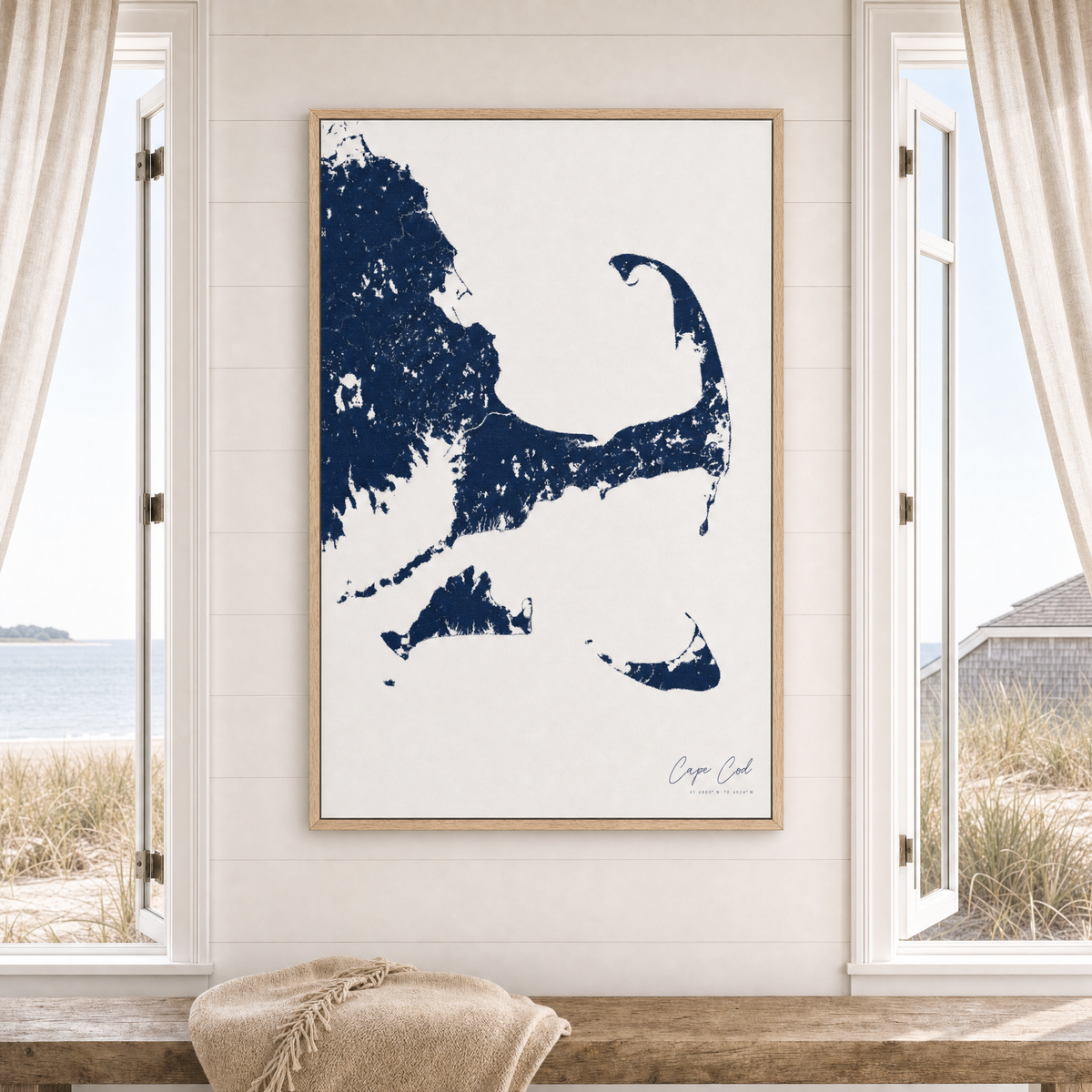 Cape Cod canvas map — window-scene interior