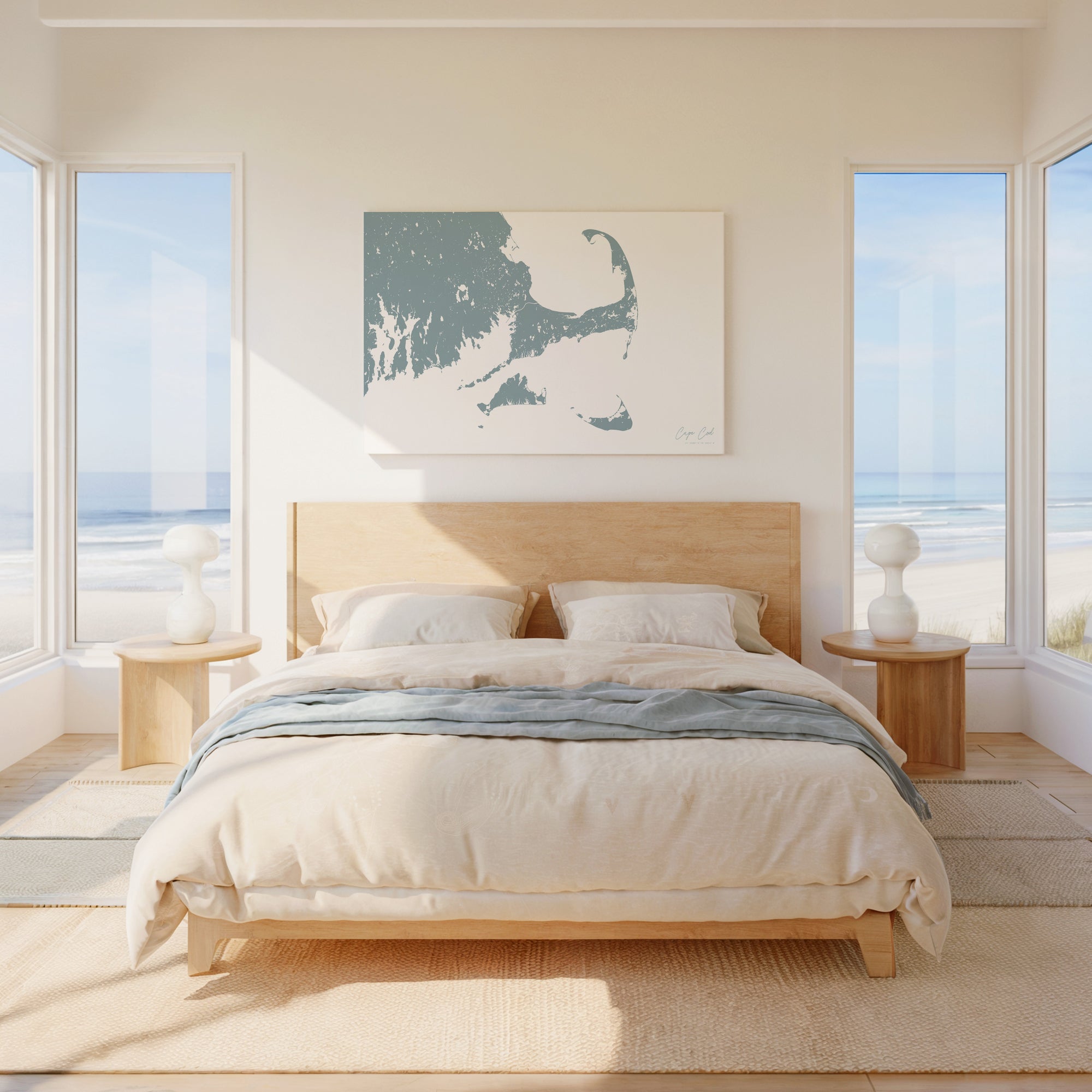 Cape Cod soft blue horizontal wrapped canvas map in the ratio 3:2 hand mockup