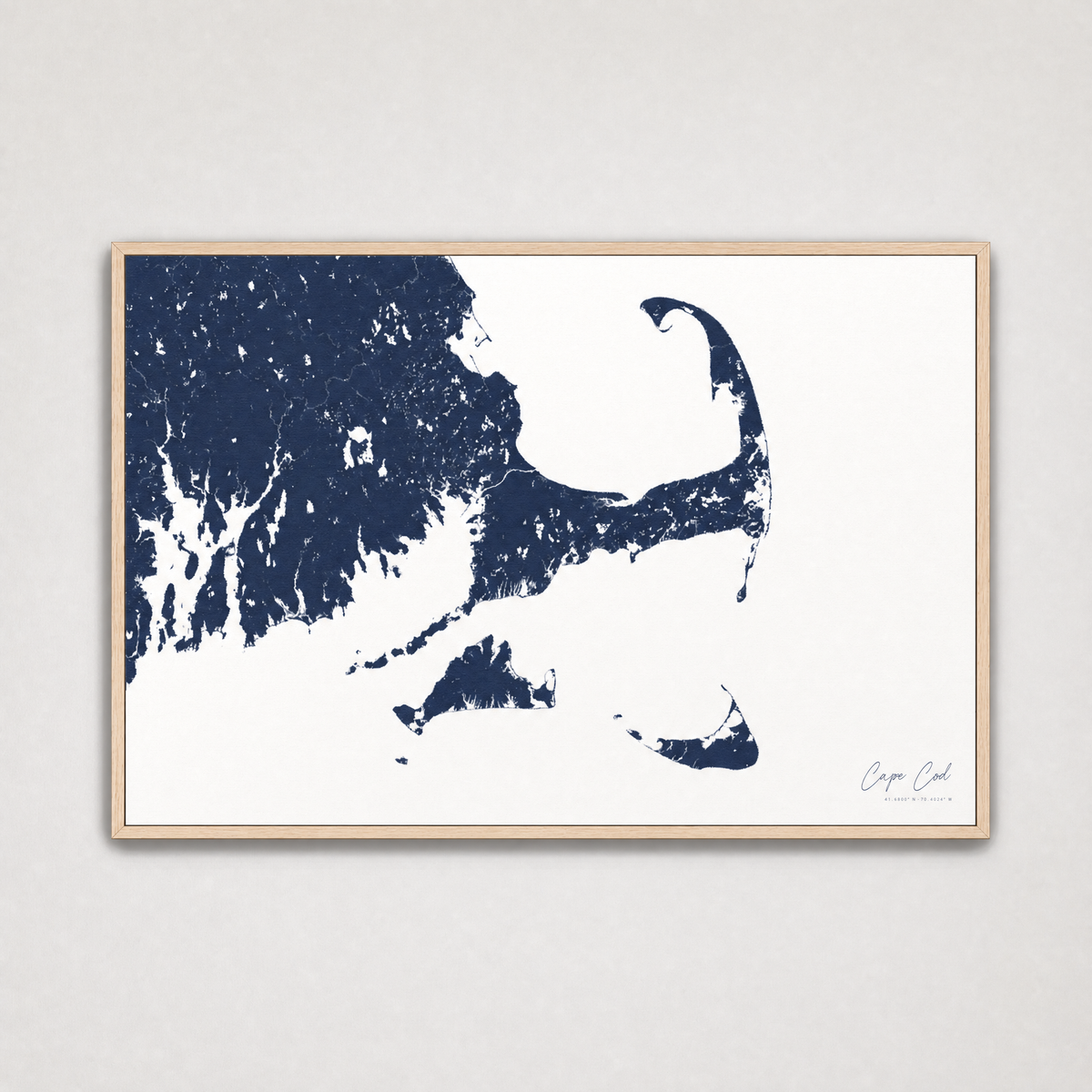 Cape Cod Coastal Map — Canvas Horizontal — navy, Light Wood