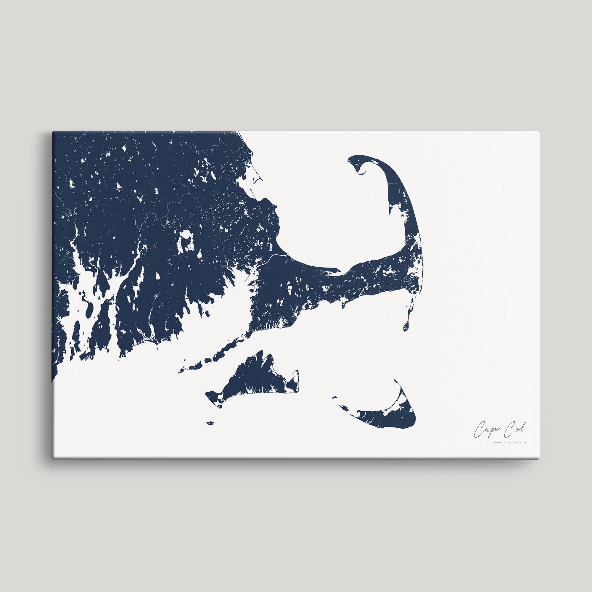 Cape Cod Coastal Map — Canvas Horizontal, navy, No Frame