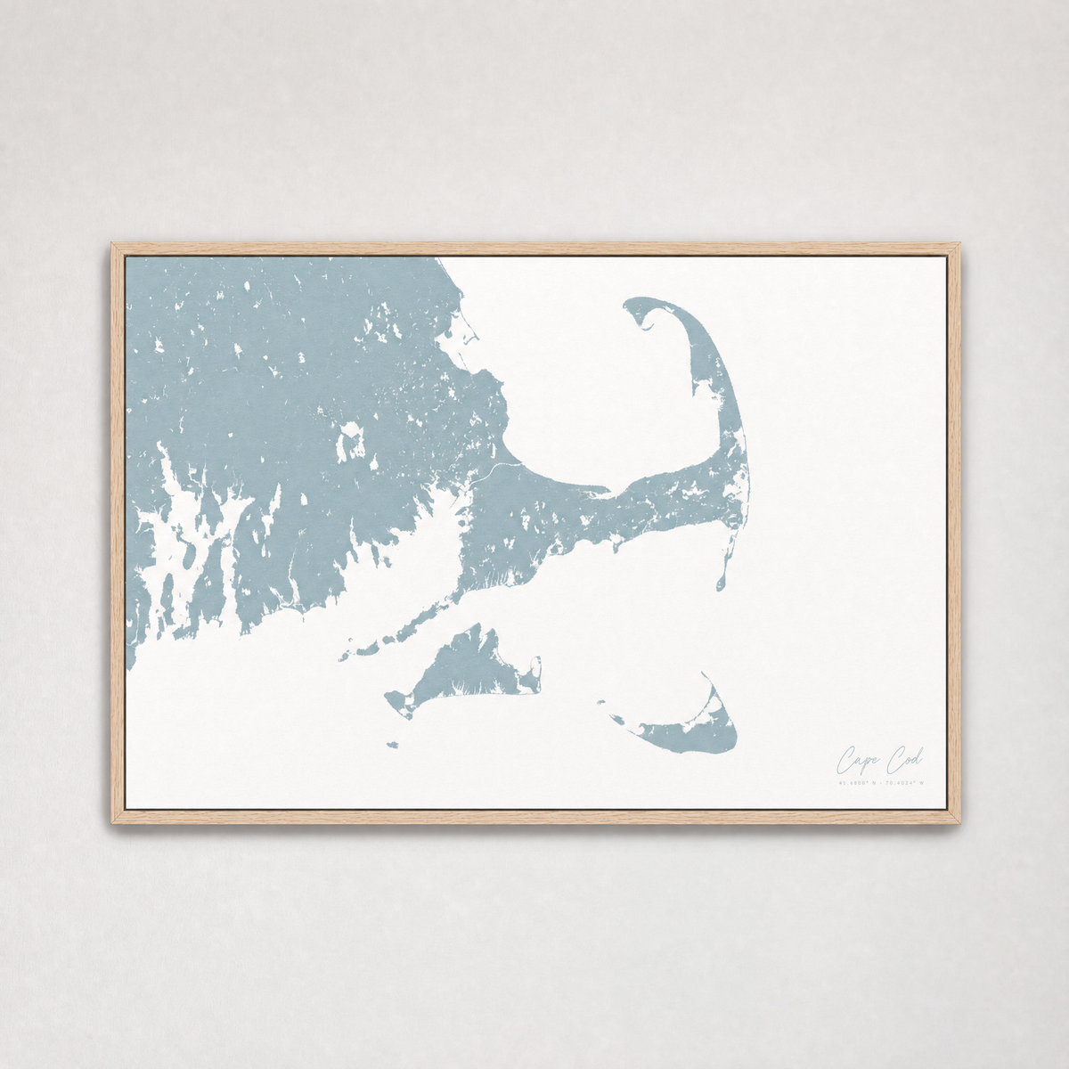 Cape Cod Coastal Map — Canvas Horizontal — soft-blue, Light Wood