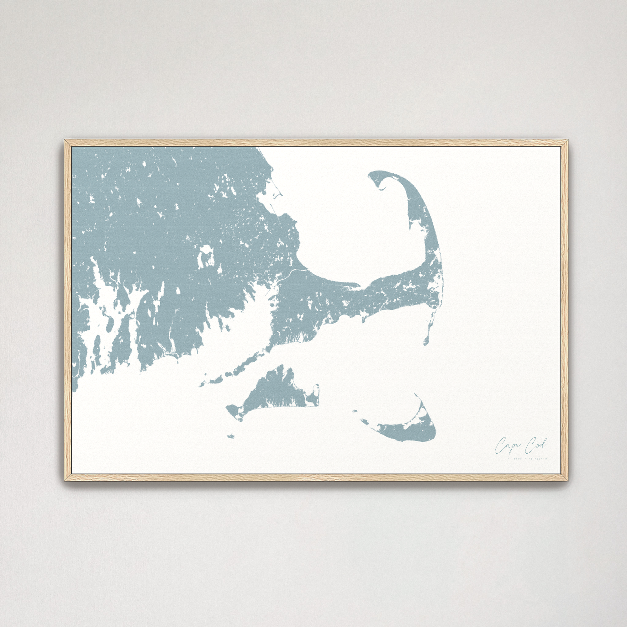 Cape Cod Coastal Map — Canvas Horizontal, soft-blue, Natural Oak
