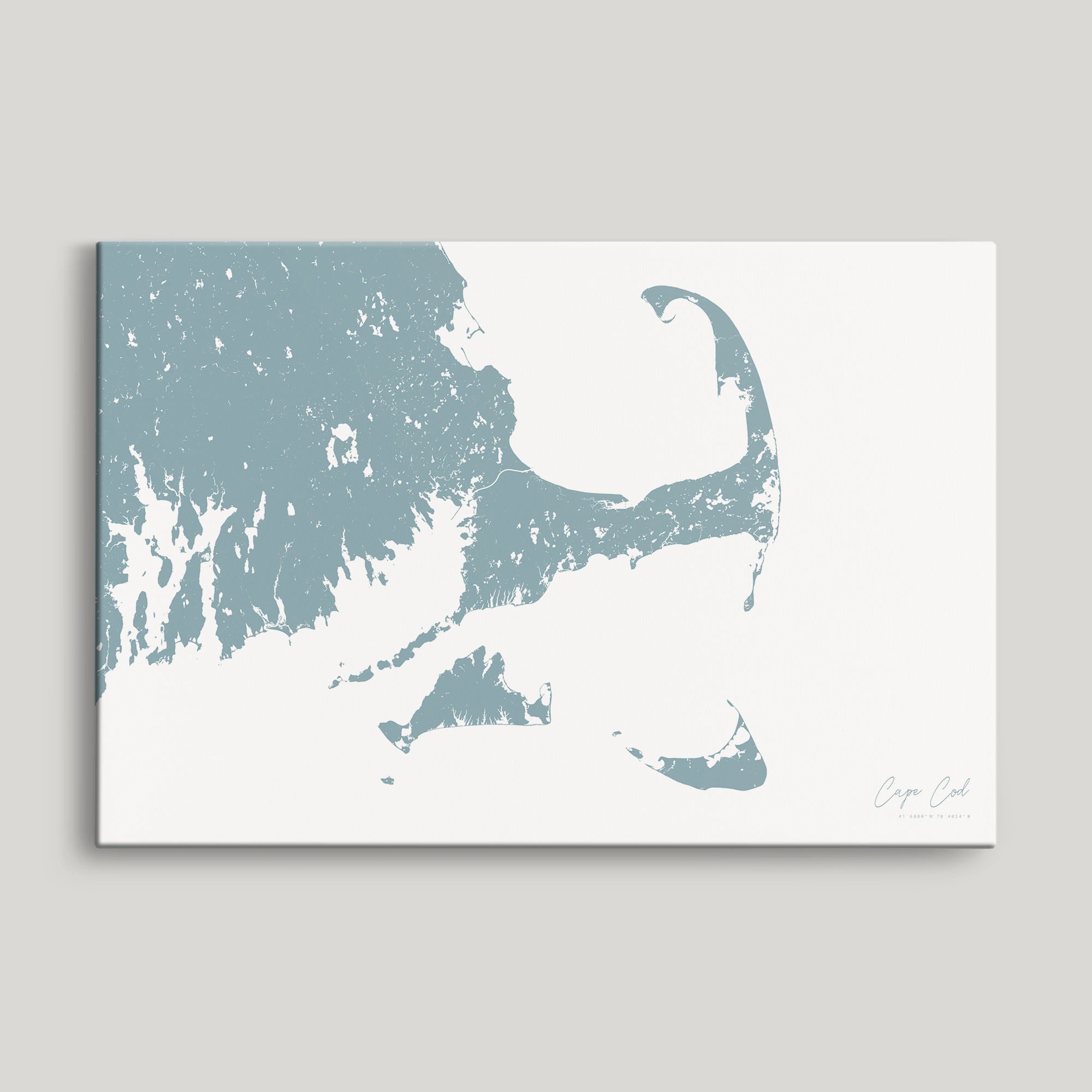 Cape Cod Coastal Map — Canvas Horizontal, soft-blue, No Frame