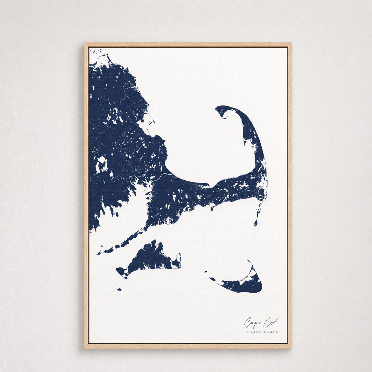 Cape Cod Coastal Map — Canvas Vertical — navy, Light Wood