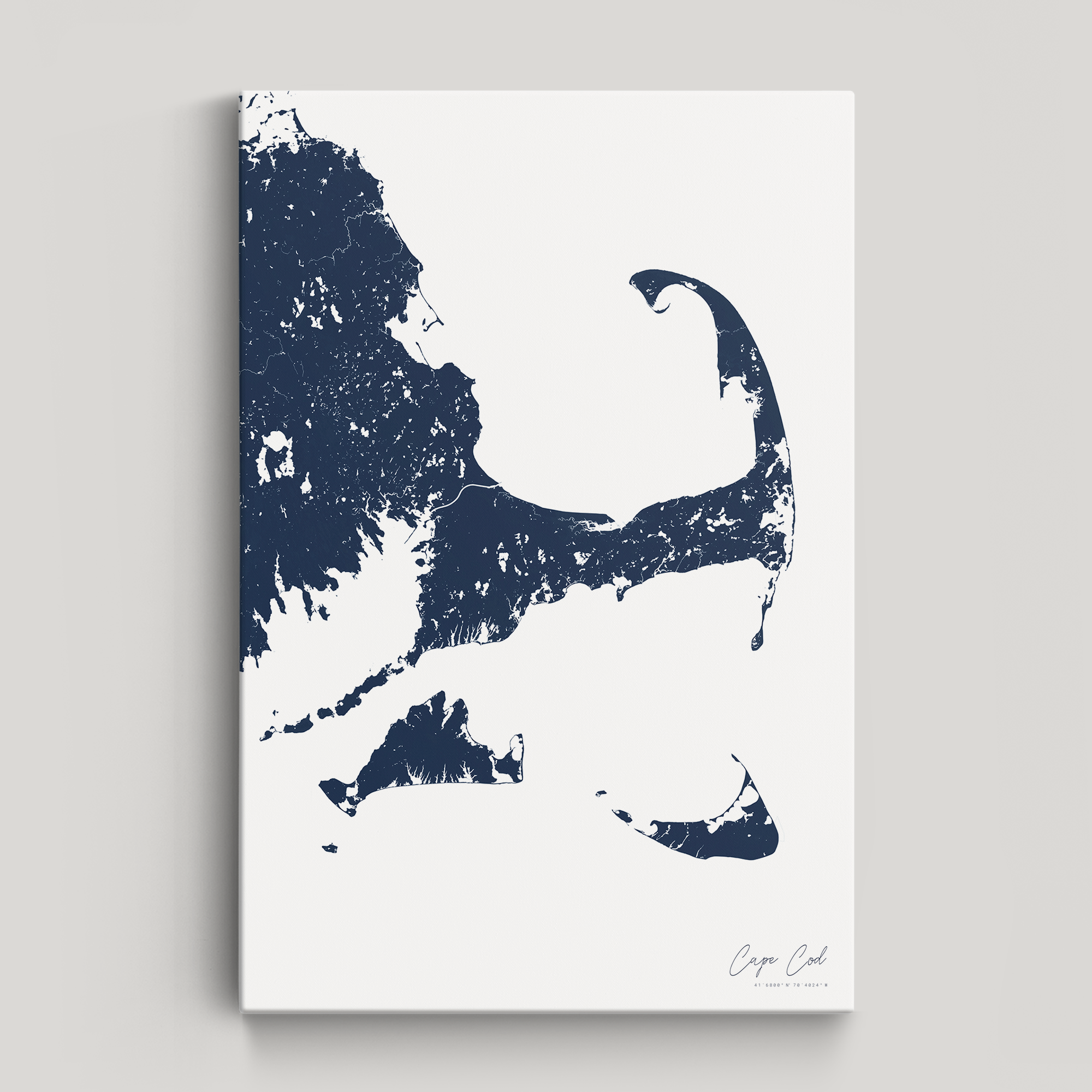 Cape Cod Coastal Map — Canvas Vertical, navy, No Frame