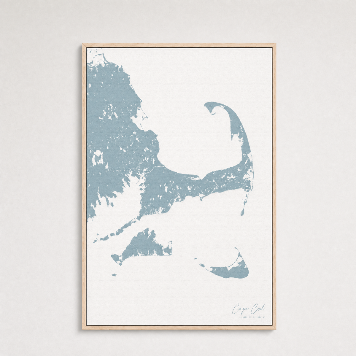 Cape Cod Coastal Map — Canvas Vertical — soft-blue, Light Wood