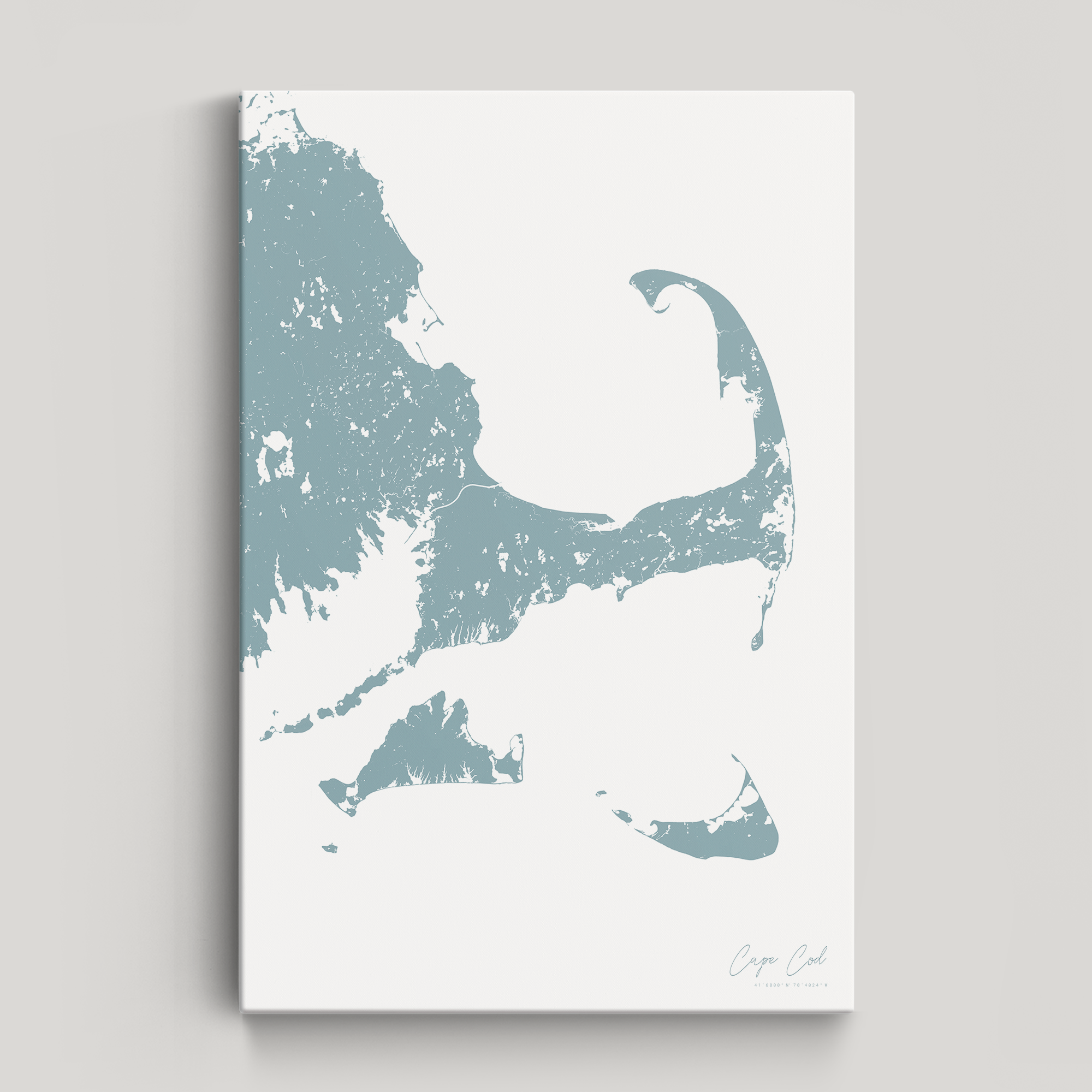 Cape Cod Coastal Map — Canvas Vertical, soft-blue, No Frame
