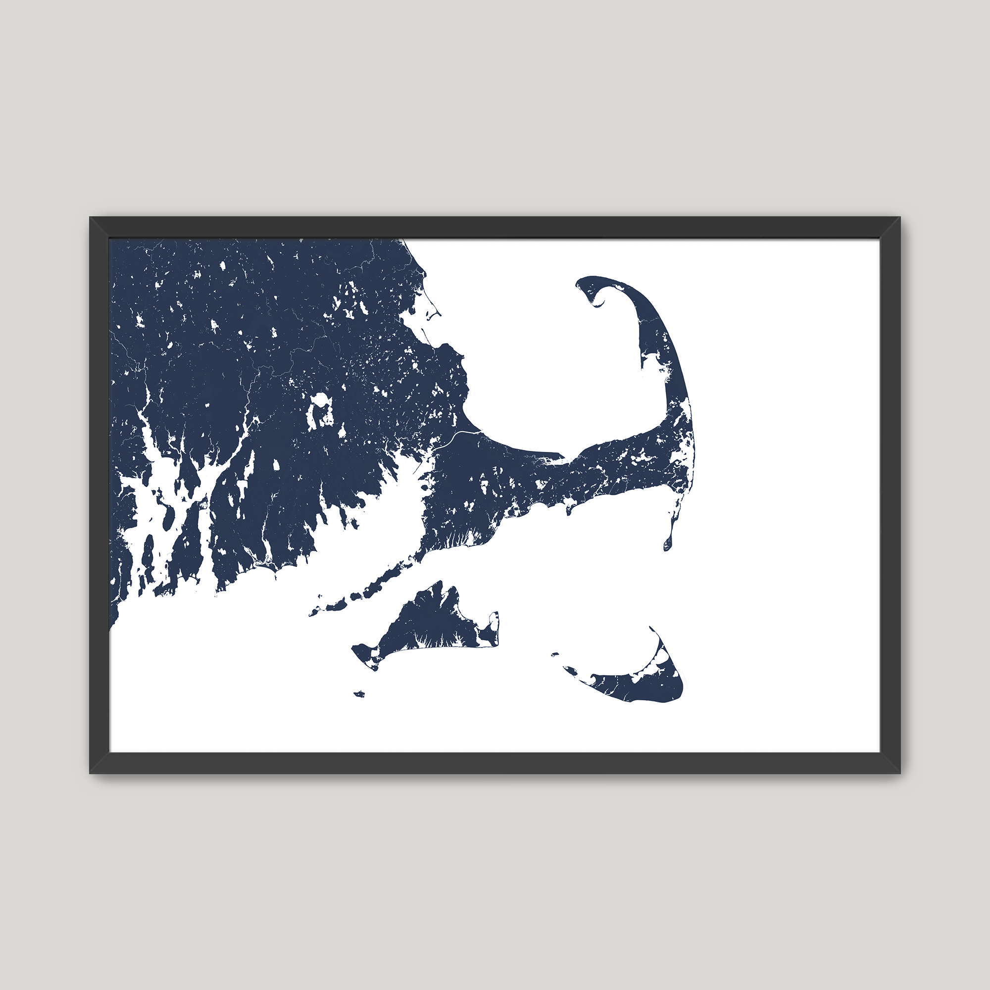 Cape Cod Coastal Map — Fine Art Print Horizontal, navy, Black Frame, 10x8