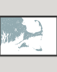Cape Cod Coastal Map — Fine Art Print Horizontal, soft-blue, Black Frame, 10x8