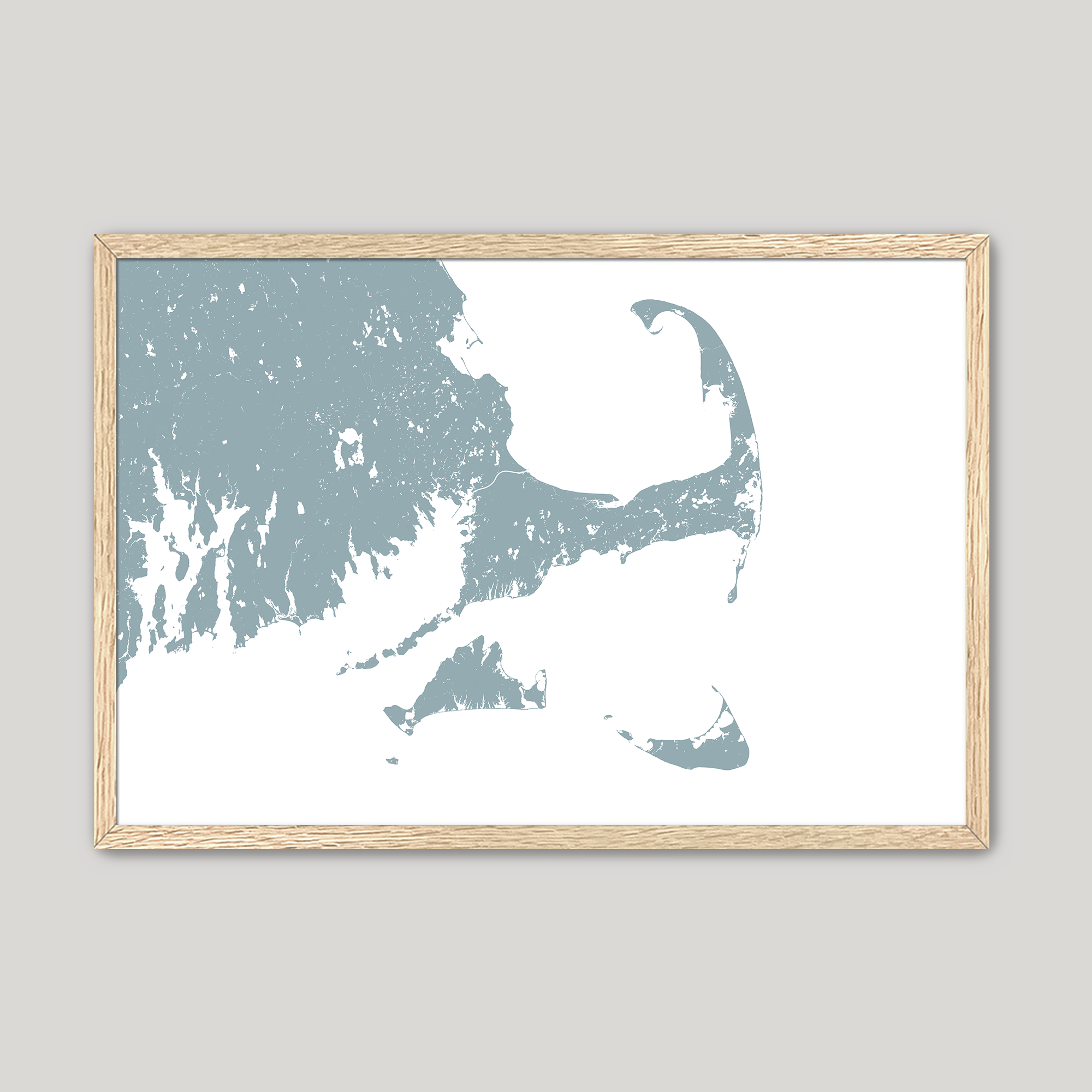 Cape Cod Coastal Map — Fine Art Print Horizontal, soft-blue, Oak, 10x8