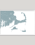 Cape Cod Coastal Map — Fine Art Print Horizontal, soft-blue, White Frame, 10x8
