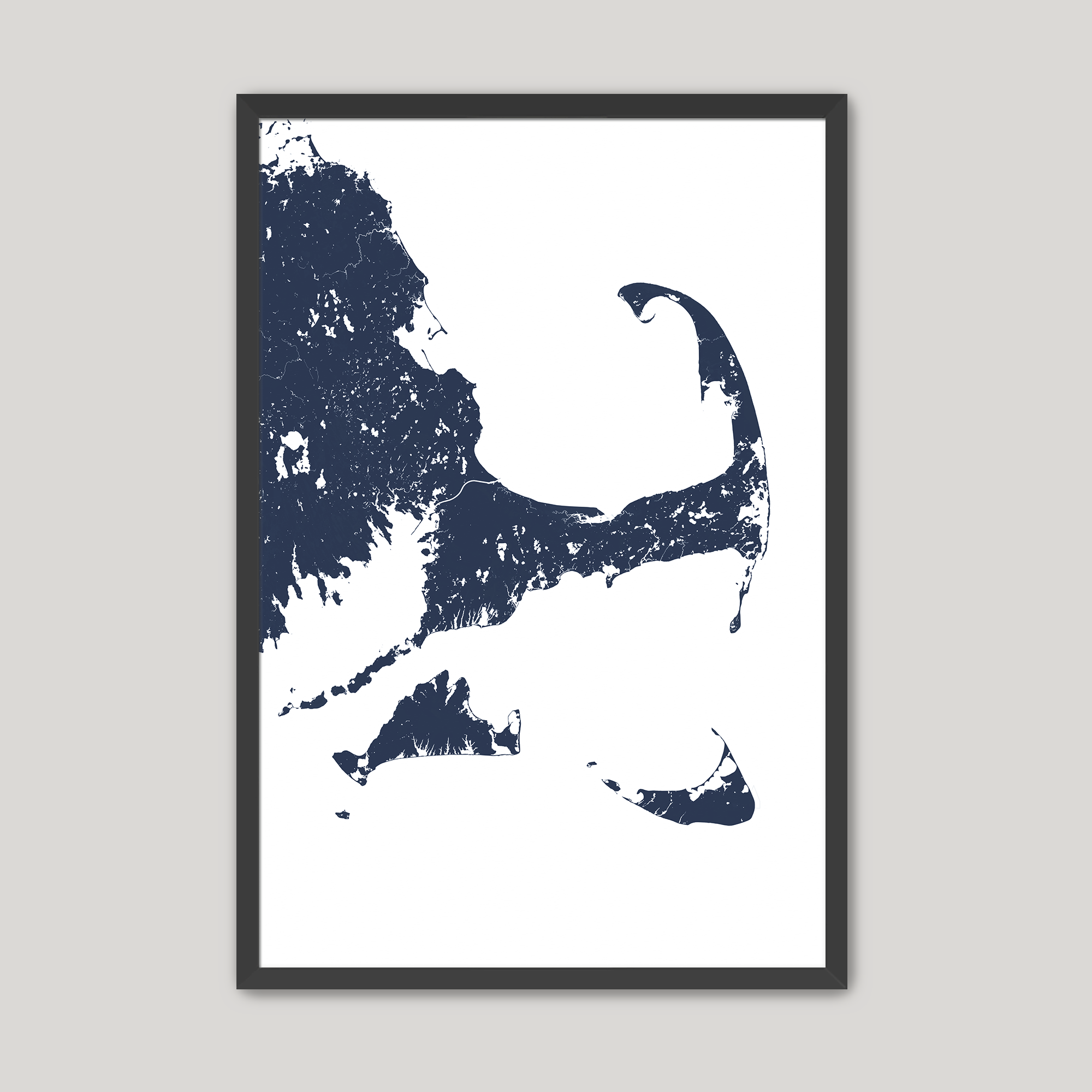 Cape Cod Coastal Map — Fine Art Print Vertical, navy, Black Frame, 8x10