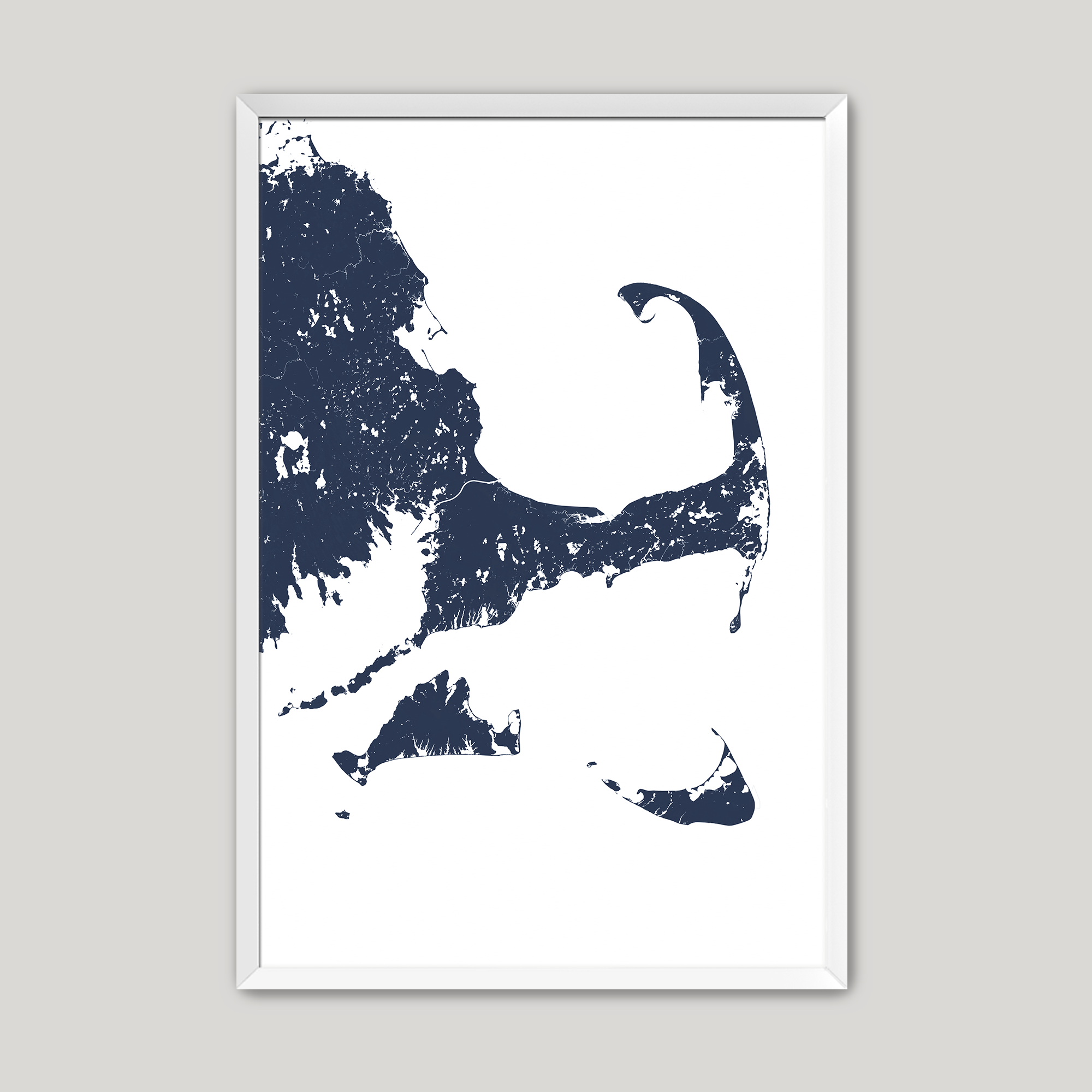 Cape Cod Coastal Map — Fine Art Print Vertical, navy, White Frame, 8x10