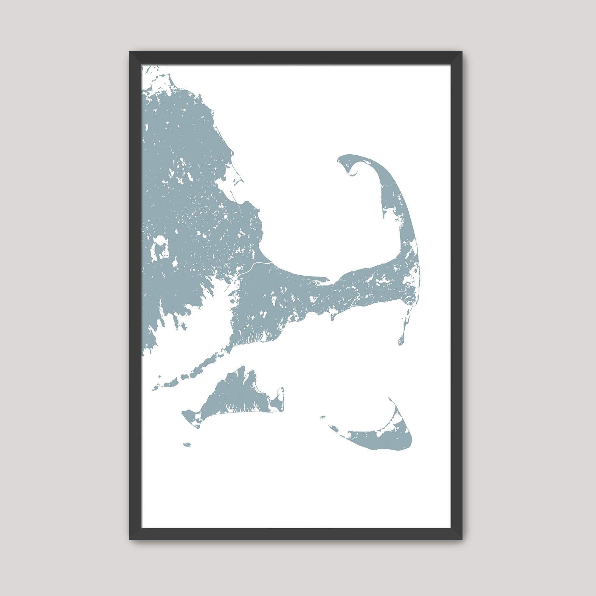 Cape Cod Coastal Map — Fine Art Print Vertical, soft-blue, Black Frame, 8x10