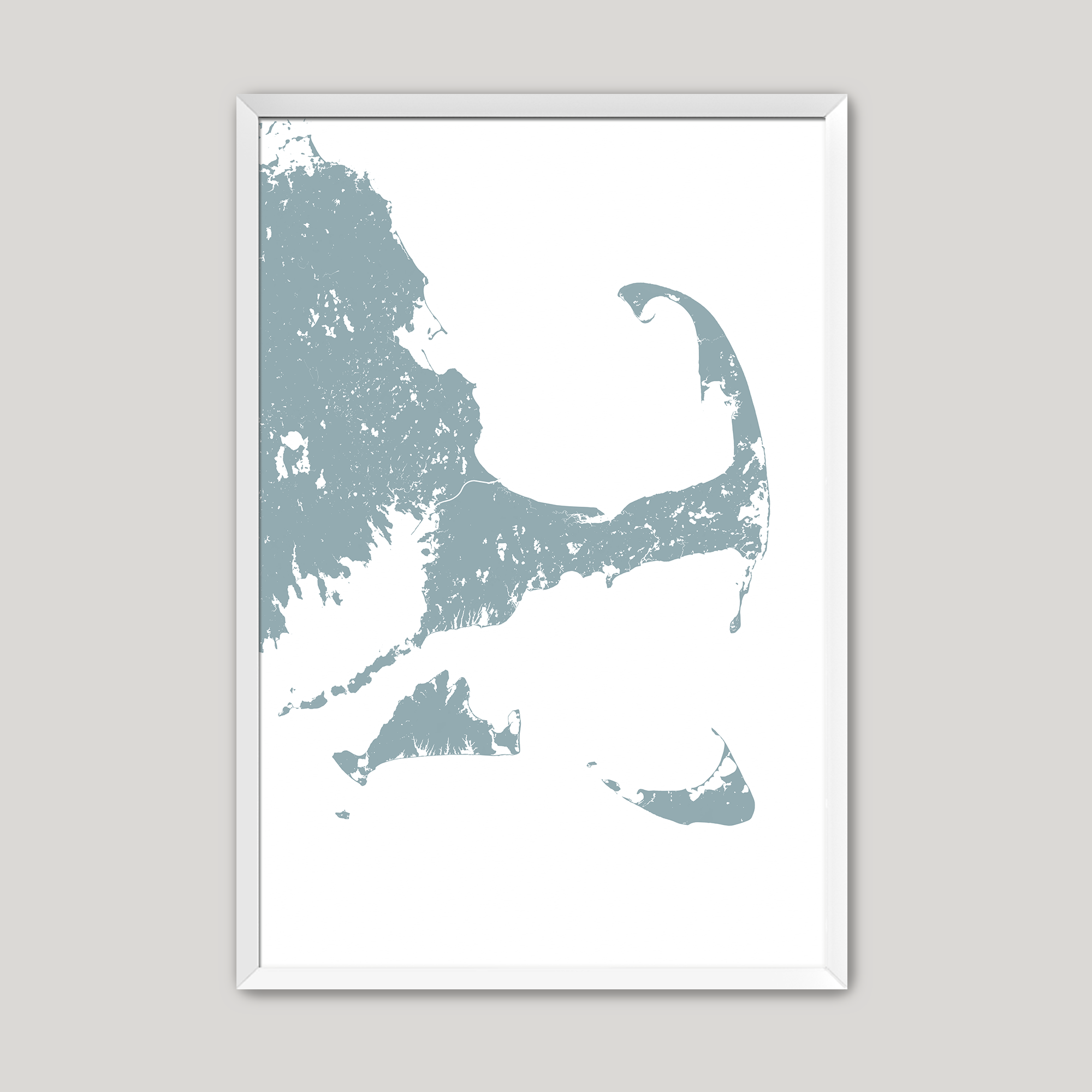Cape Cod Coastal Map — Fine Art Print Vertical, soft-blue, White Frame, 8x10