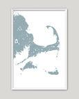 Cape Cod Coastal Map — Fine Art Print Vertical, soft-blue, White Frame, 8x10