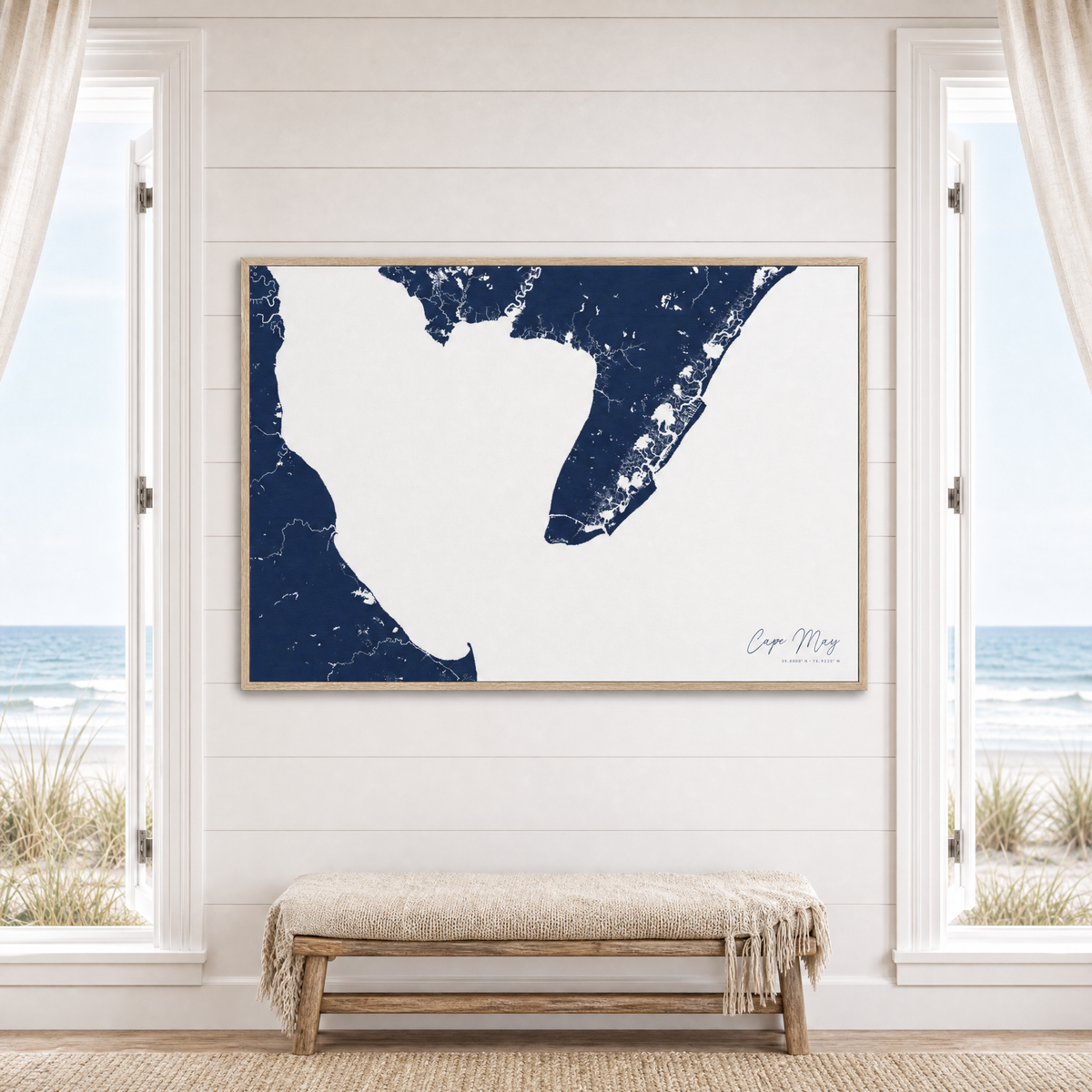 Cape May canvas map — window-scene interior
