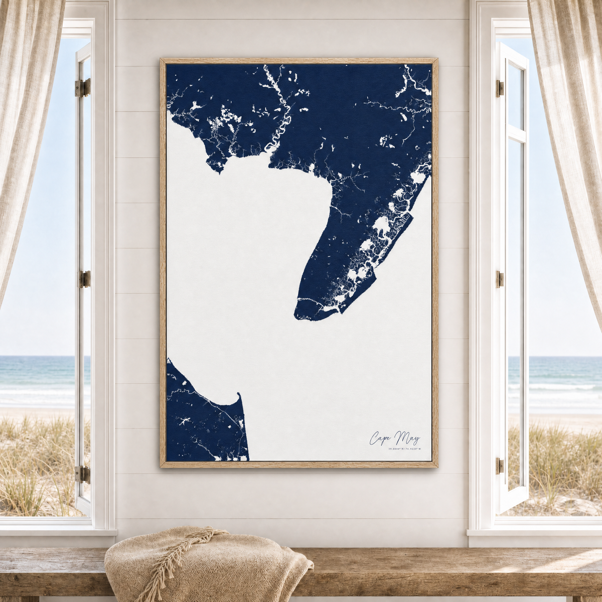 Cape May canvas map — window-scene interior