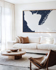 Cape May navy horizontal canvas map in an oak framed room scene