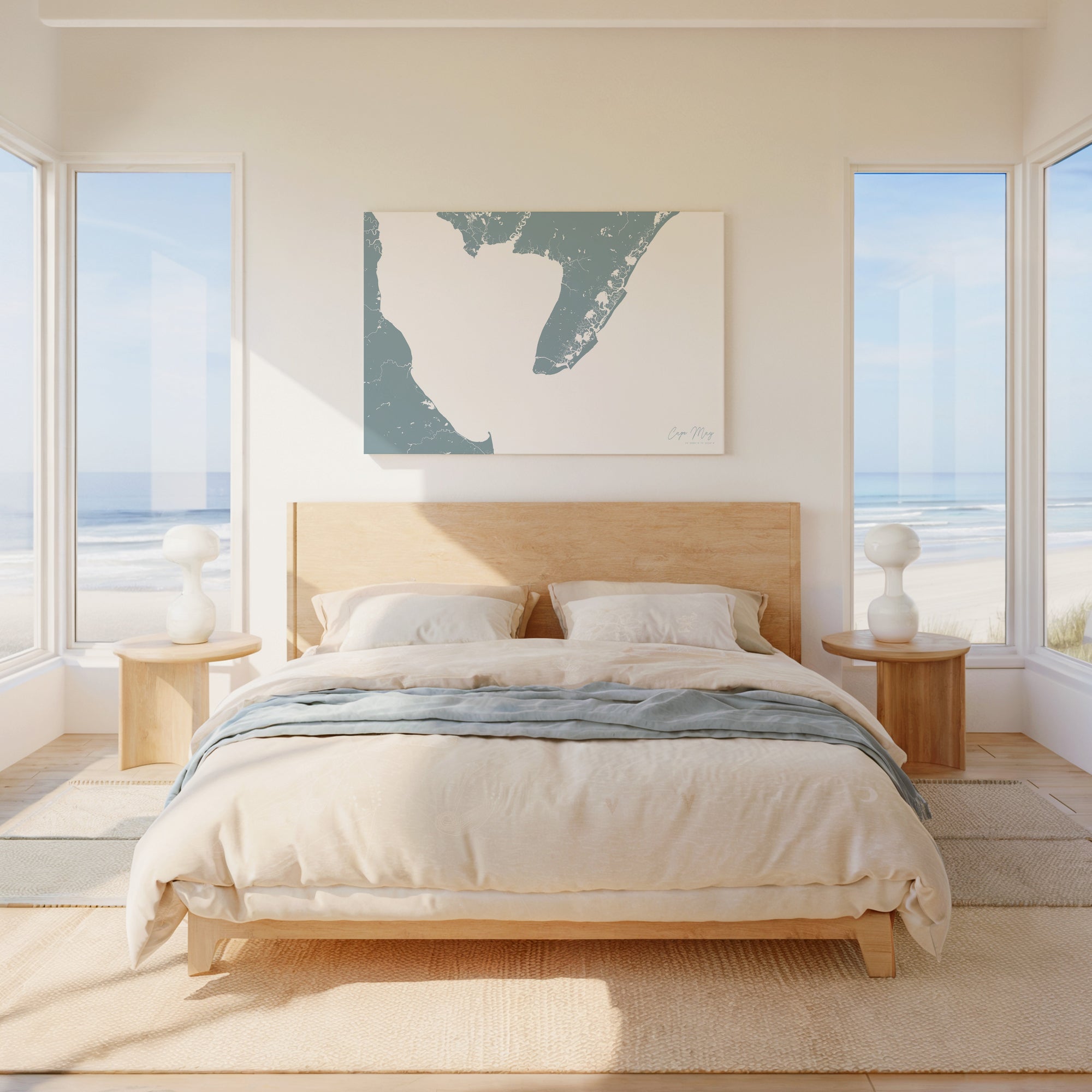 Cape May soft blue horizontal wrapped canvas map in the ratio 3:2 hand mockup