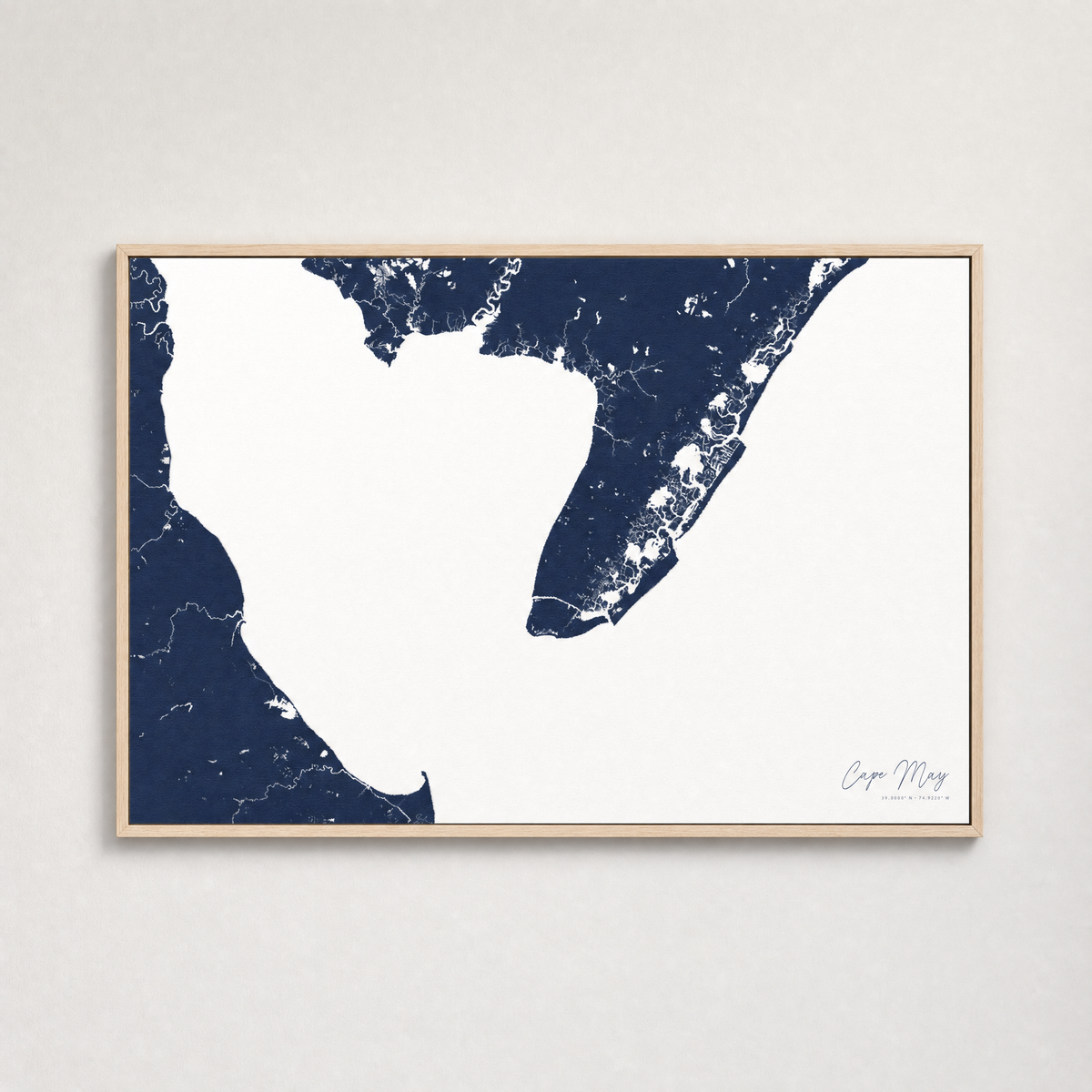 Cape May Coastal Map — Canvas Horizontal — navy, Light Wood