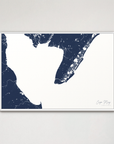 Cape May Coastal Map — Canvas Horizontal, navy, White Frame