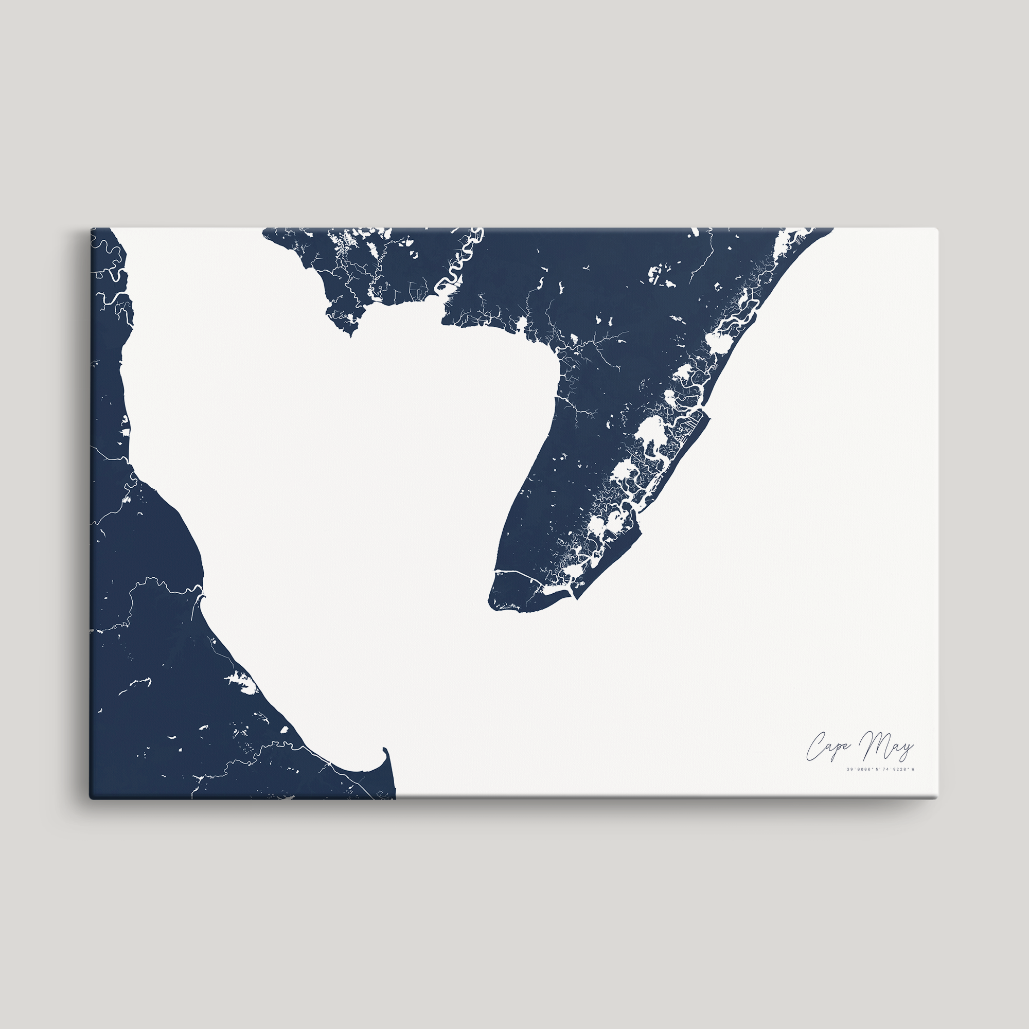 Cape May Coastal Map — Canvas Horizontal, navy, No Frame