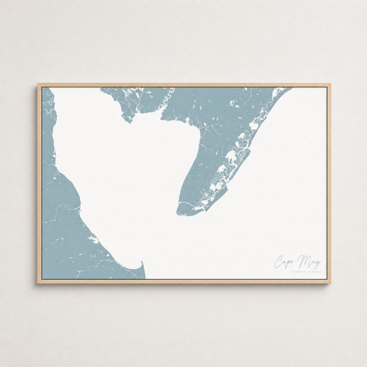Cape May Coastal Map — Canvas Horizontal — soft-blue, Light Wood