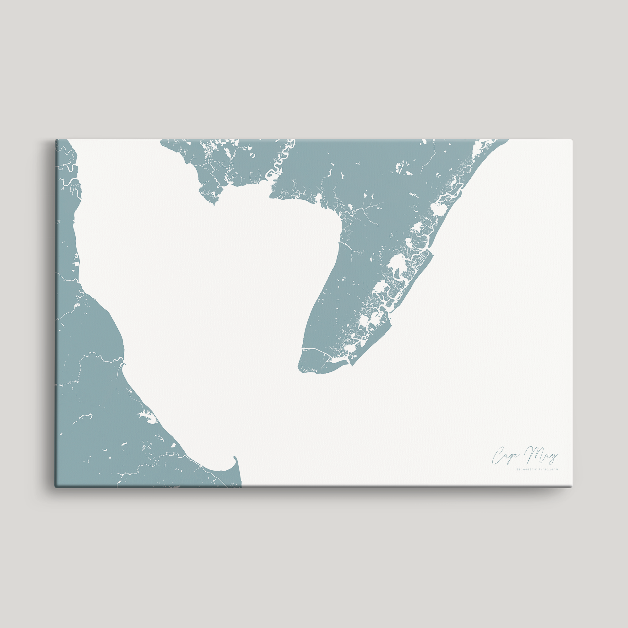 Cape May Coastal Map — Canvas Horizontal, soft-blue, No Frame