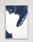 Cape May Coastal Map — Canvas Vertical, navy, White Frame