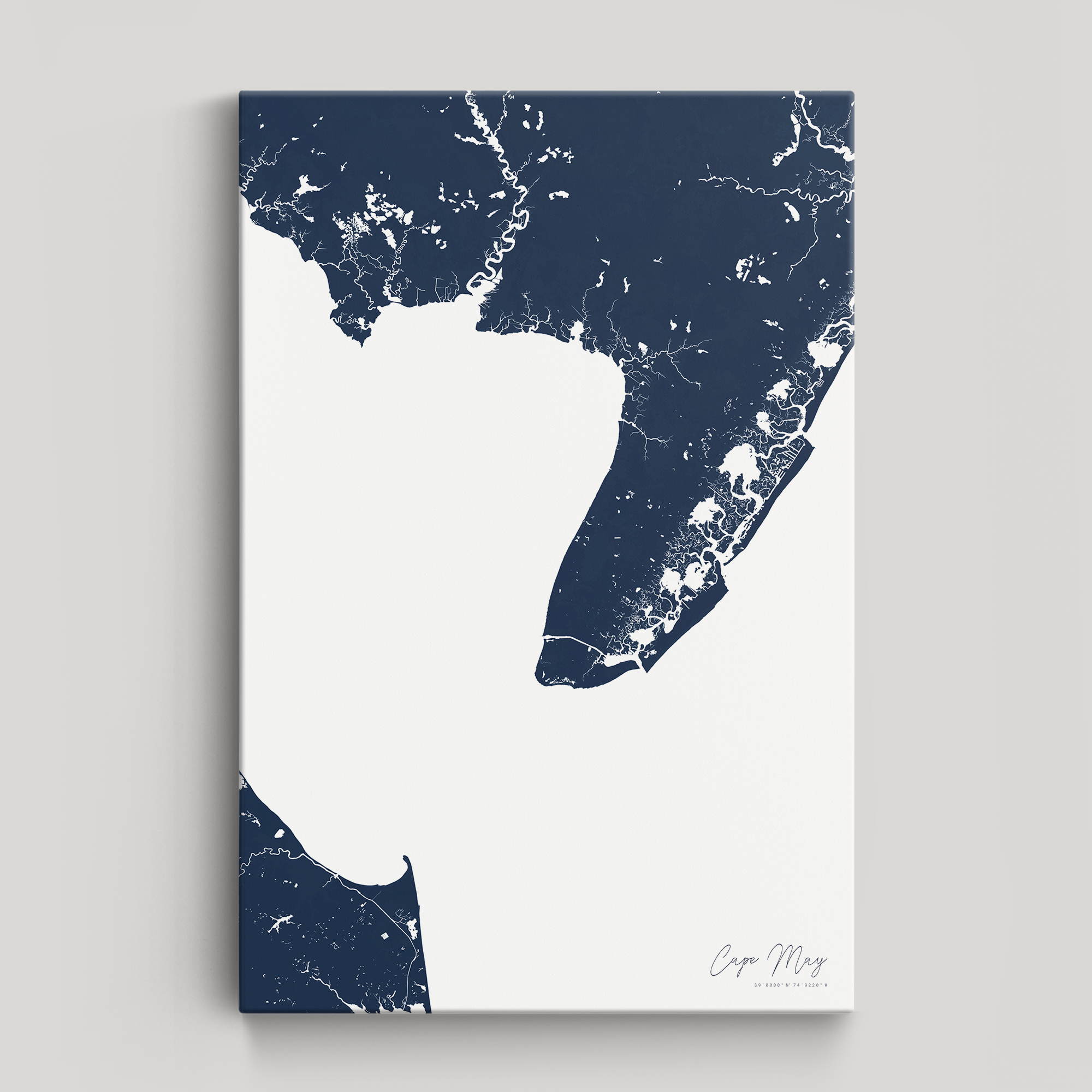 Cape May Coastal Map — Canvas Vertical, navy, No Frame