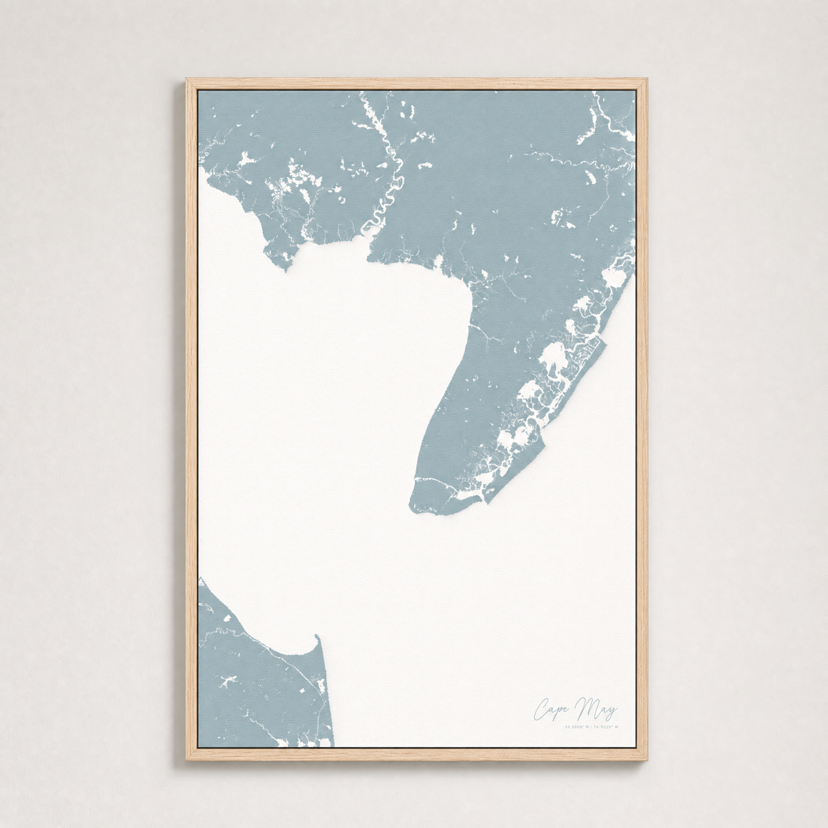 Cape May Coastal Map — Canvas Vertical — soft-blue, Light Wood