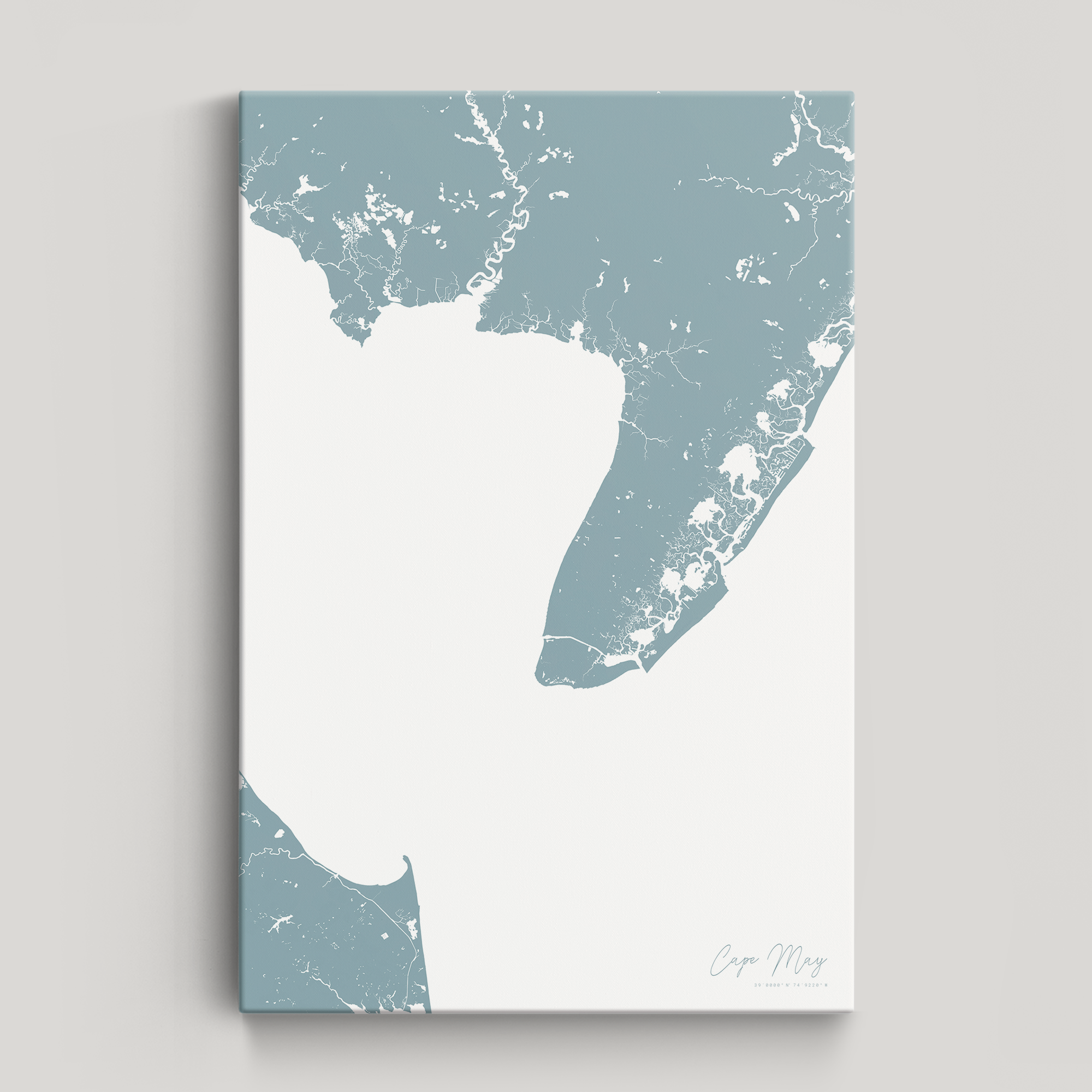 Cape May Coastal Map — Canvas Vertical, soft-blue, No Frame