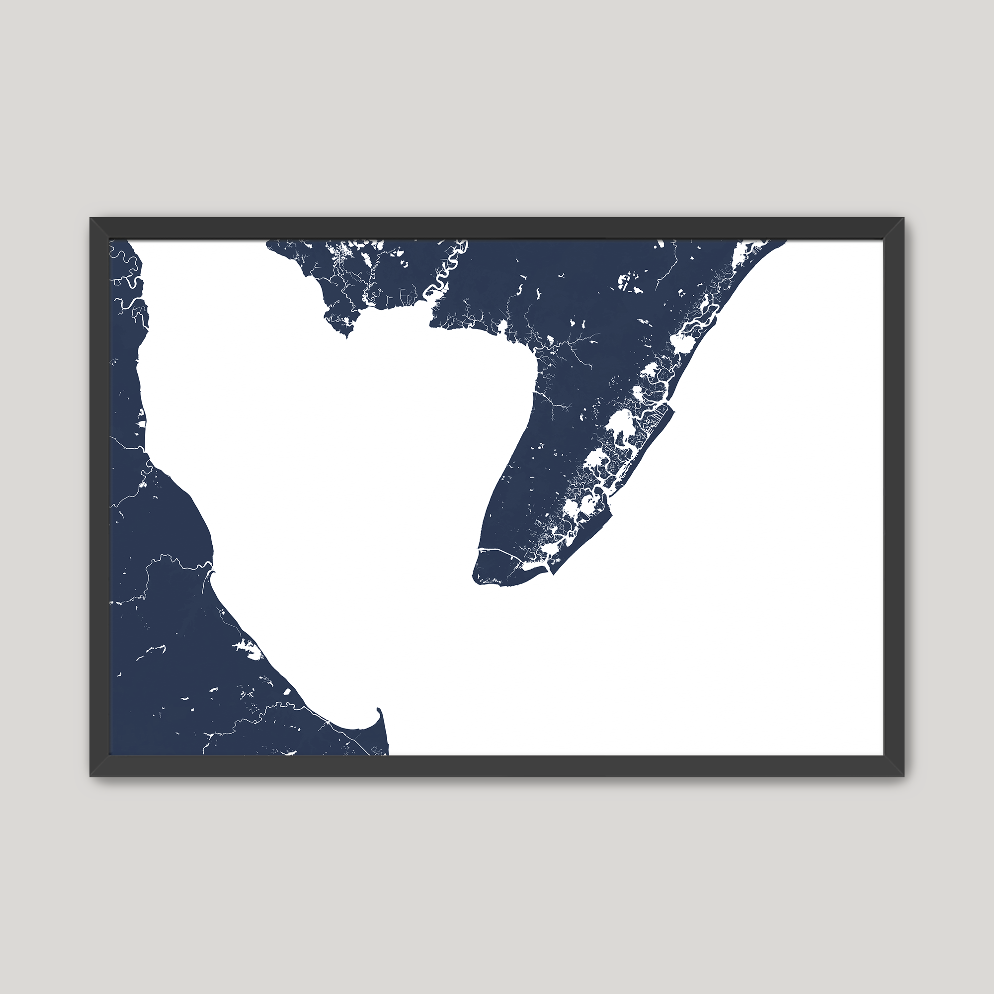 Cape May Coastal Map — Fine Art Print Horizontal, navy, Black Frame, 10x8