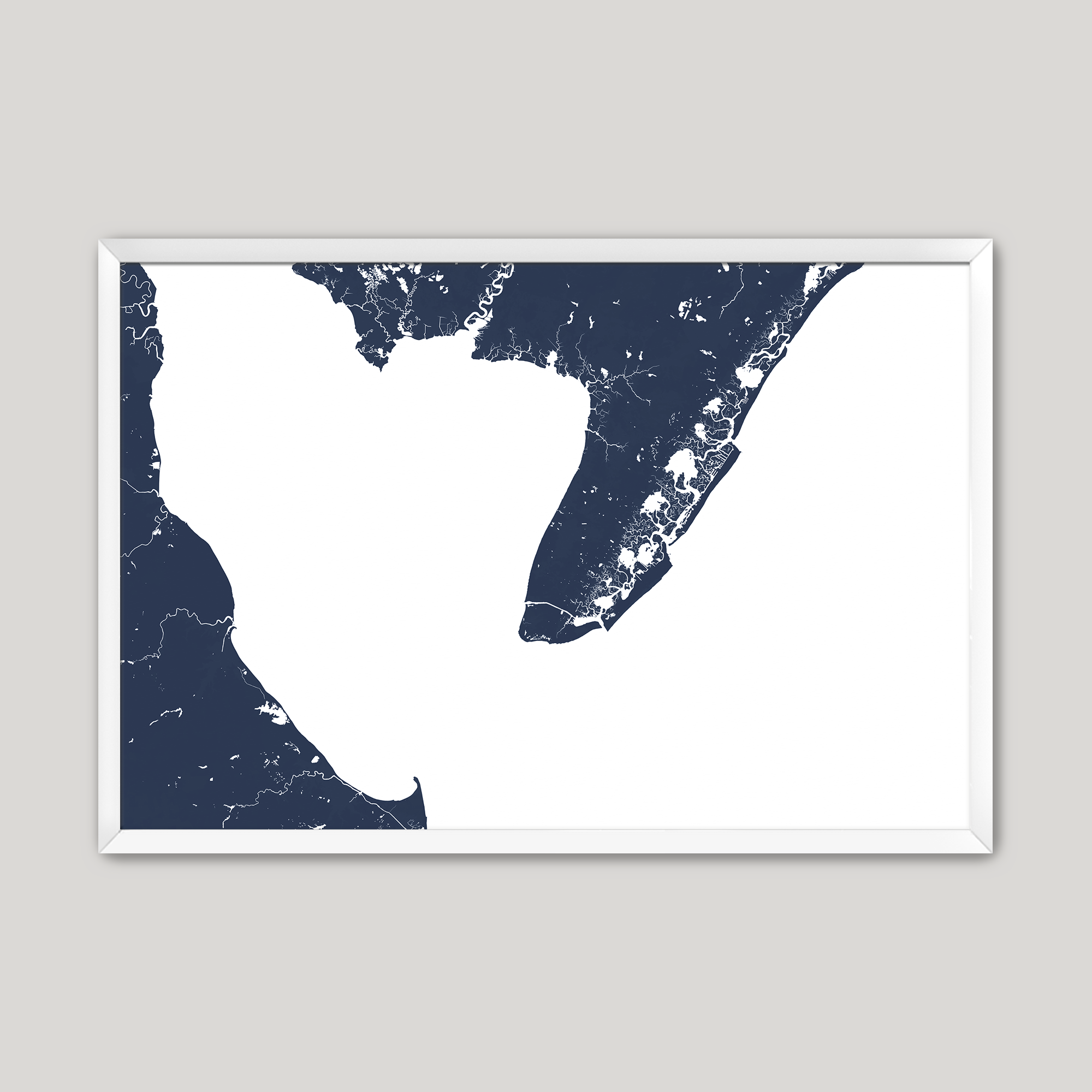 Cape May Coastal Map — Fine Art Print Horizontal, navy, White Frame, 10x8