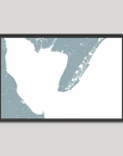 Cape May Coastal Map — Fine Art Print Horizontal, soft-blue, Black Frame, 10x8