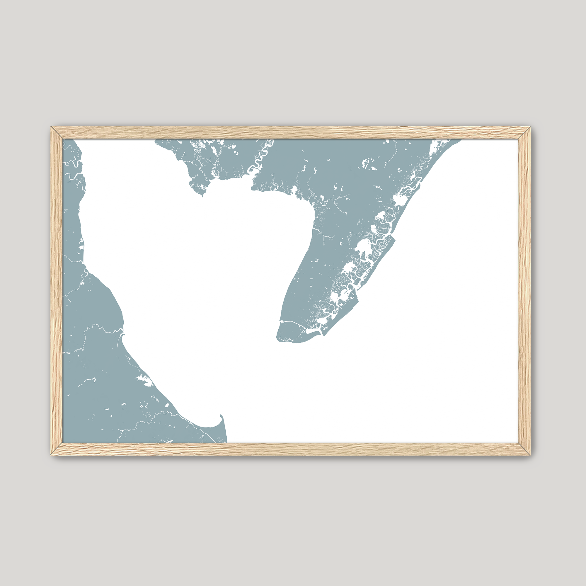 Cape May Coastal Map — Fine Art Print Horizontal, soft-blue, Oak, 10x8