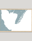 Cape May Coastal Map — Fine Art Print Horizontal, soft-blue, Oak, 10x8