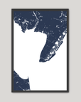 Cape May Coastal Map — Fine Art Print Vertical, navy, Black Frame, 8x10