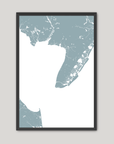 Cape May Coastal Map — Fine Art Print Vertical, soft-blue, Black Frame, 8x10