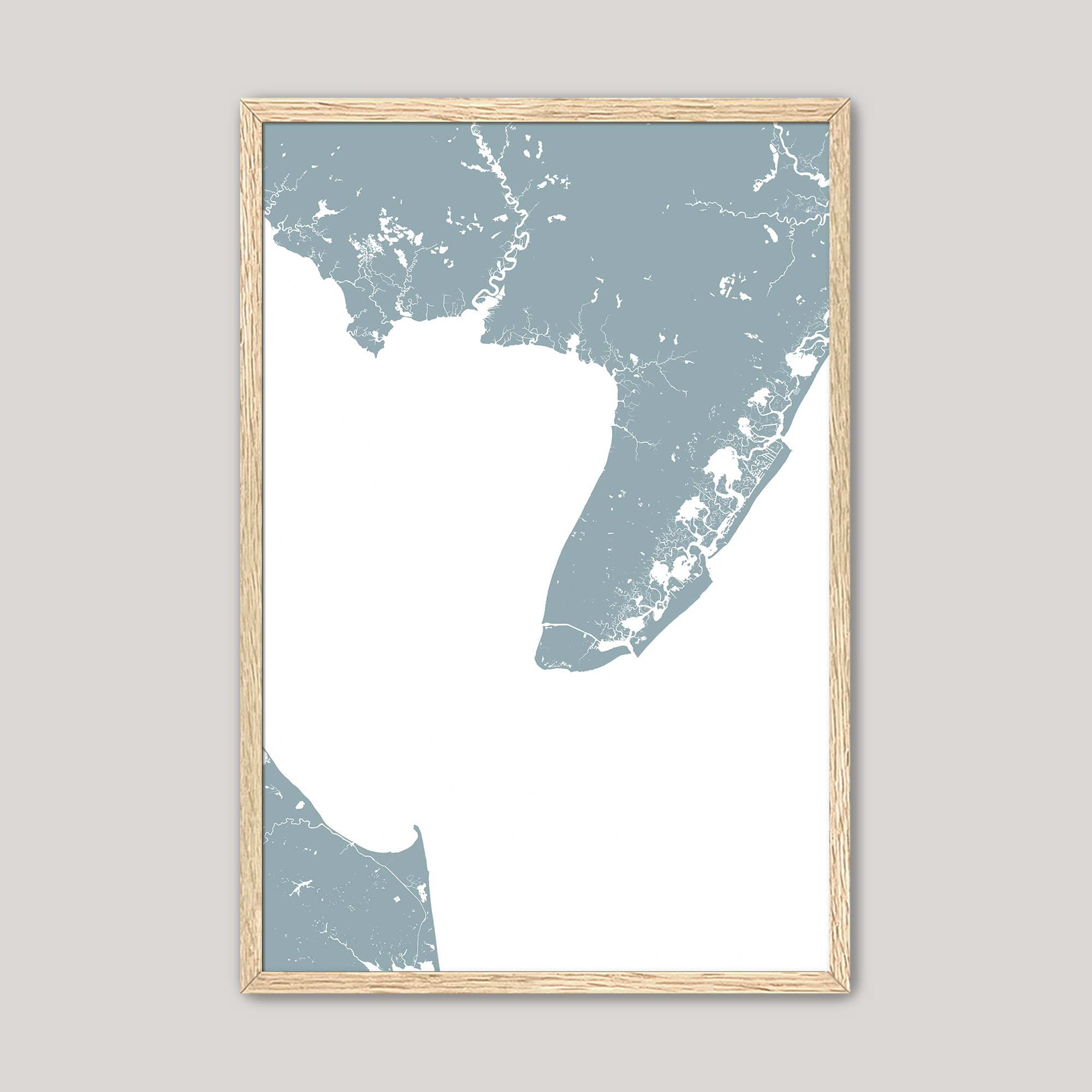 Cape May Coastal Map — Fine Art Print Vertical, soft-blue, Oak, 8x10