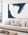 Cape May canvas map — sea-view bench interior