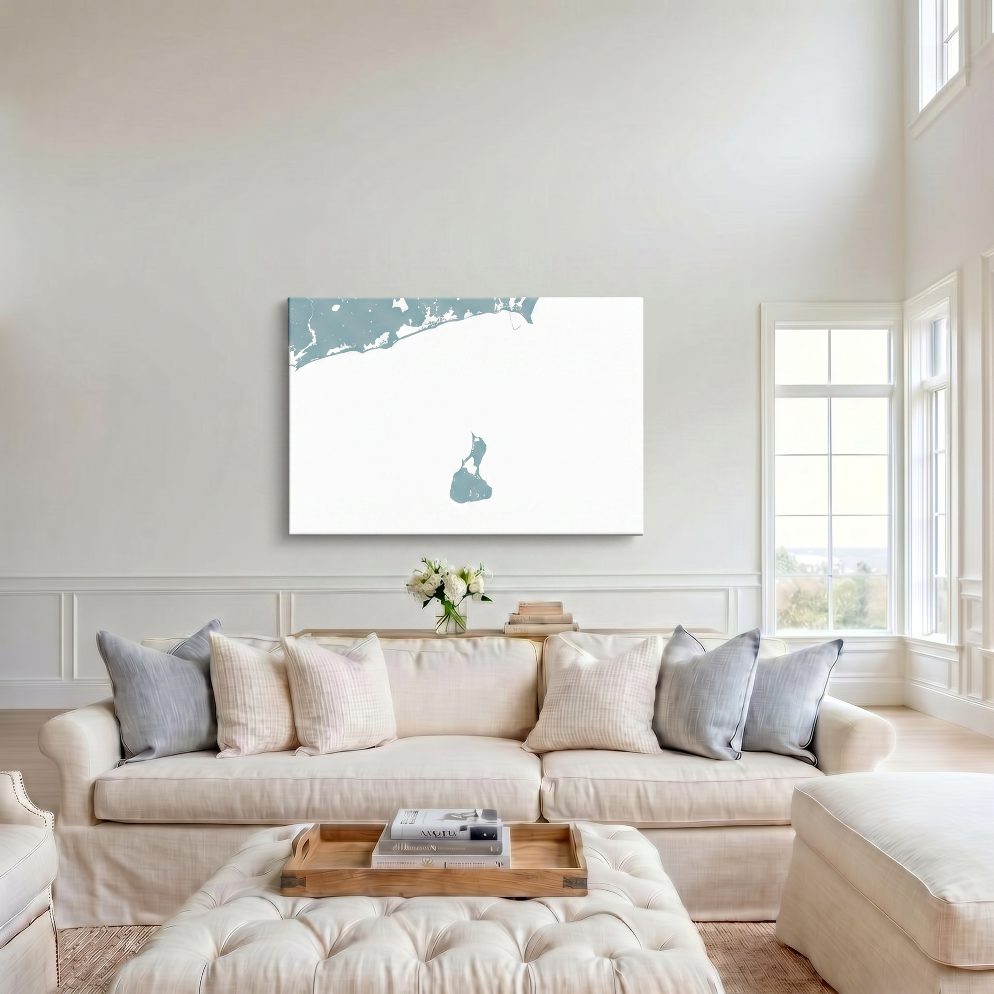 Block Island canvas map art in cathedral setting
