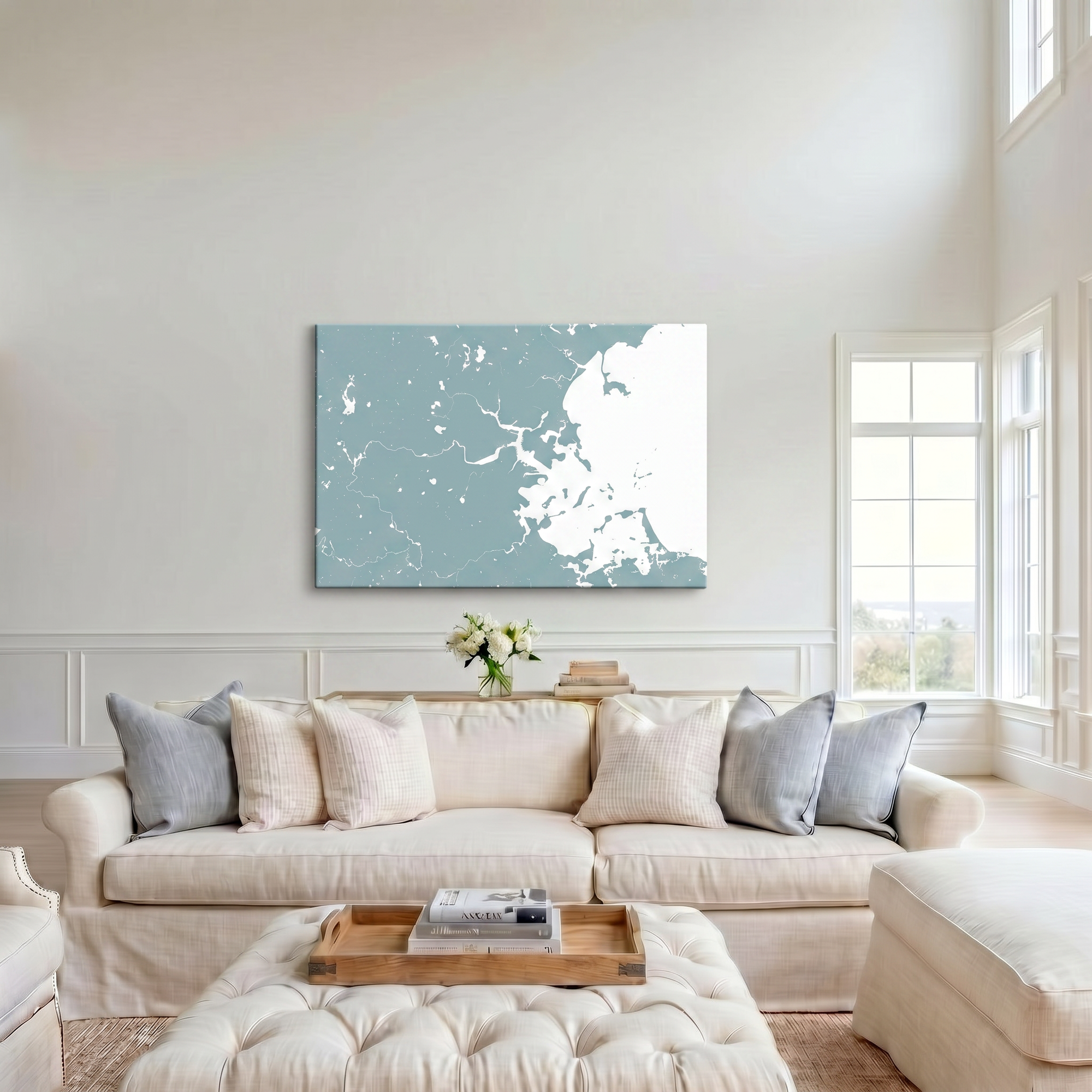 Boston canvas map art in cathedral setting