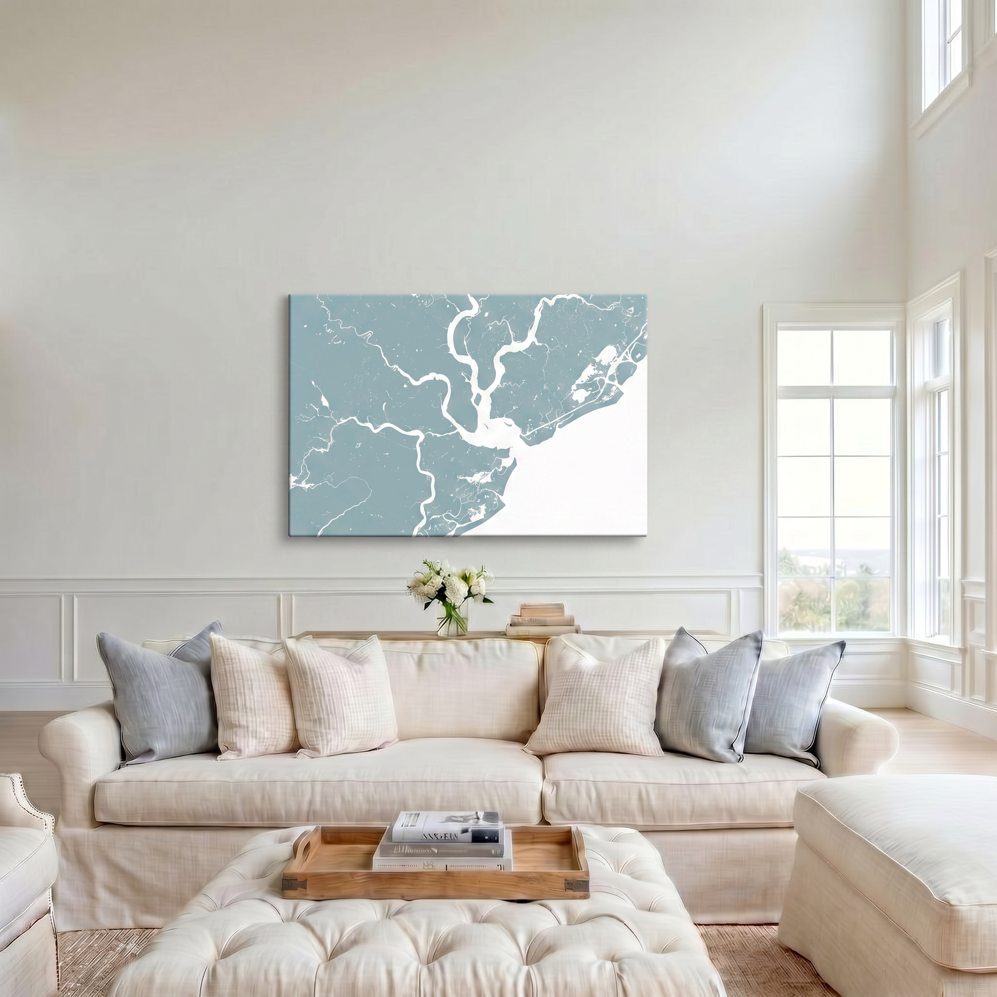 Charleston canvas map art in cathedral setting