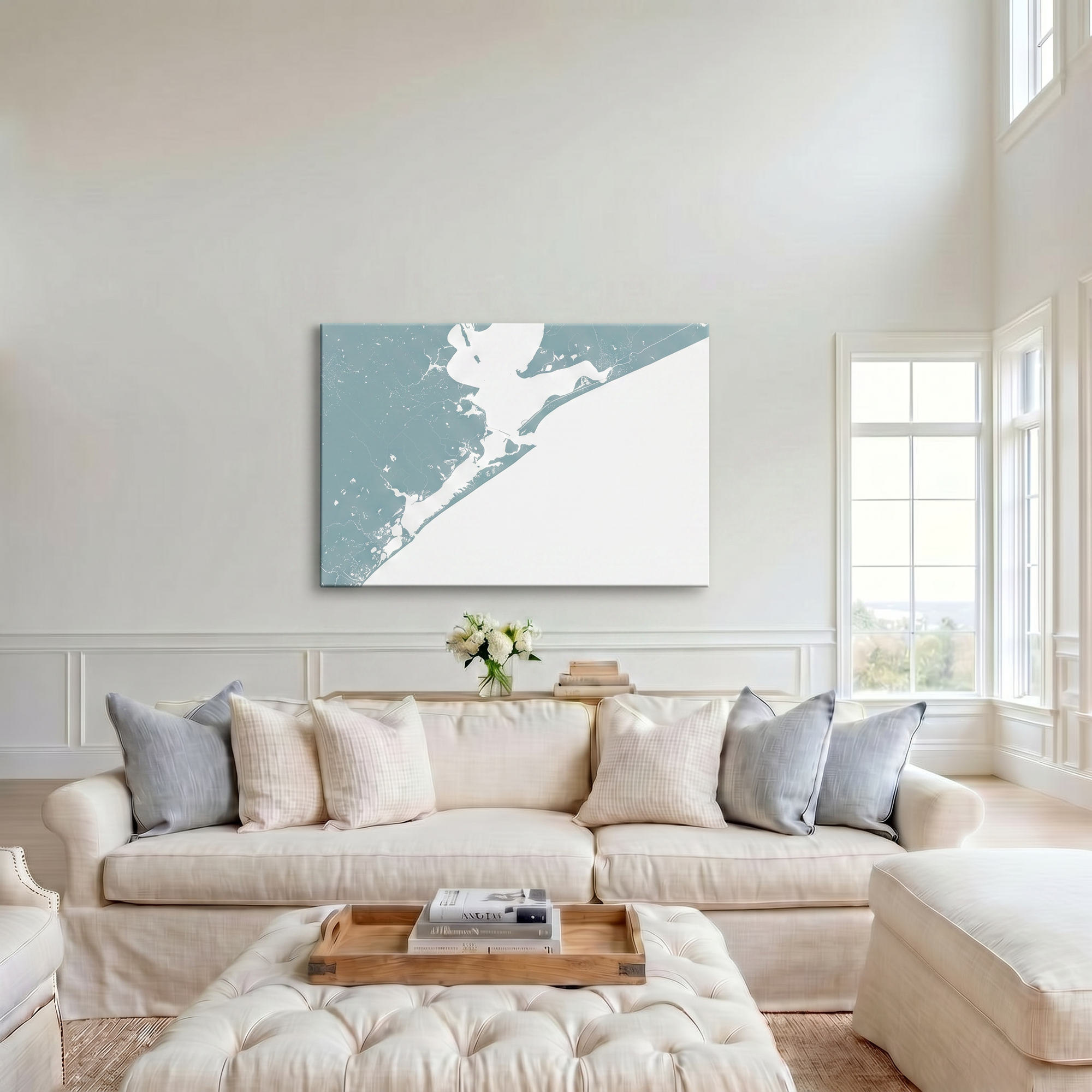Galveston canvas map art in cathedral setting