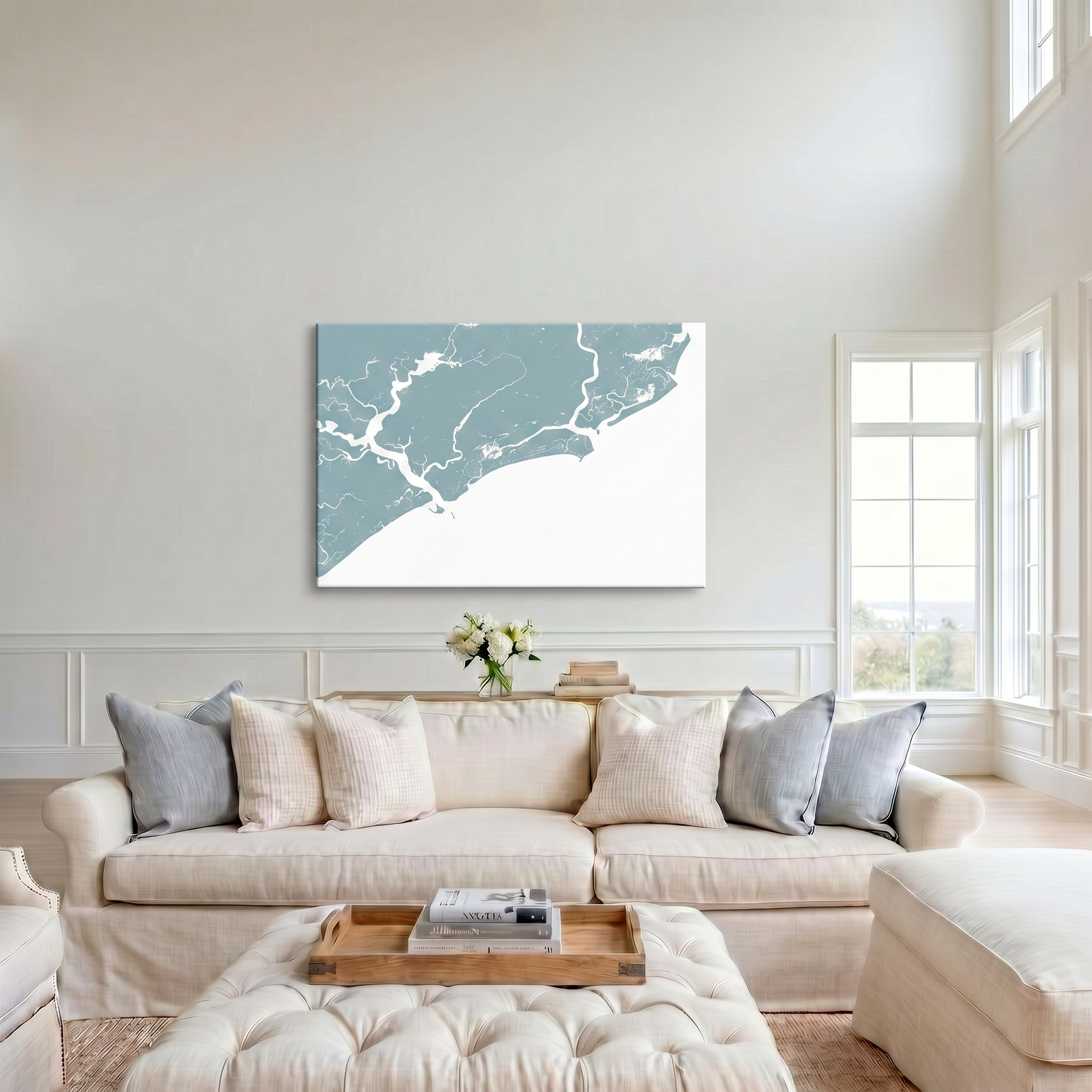 Kiawah Island canvas map art in cathedral setting