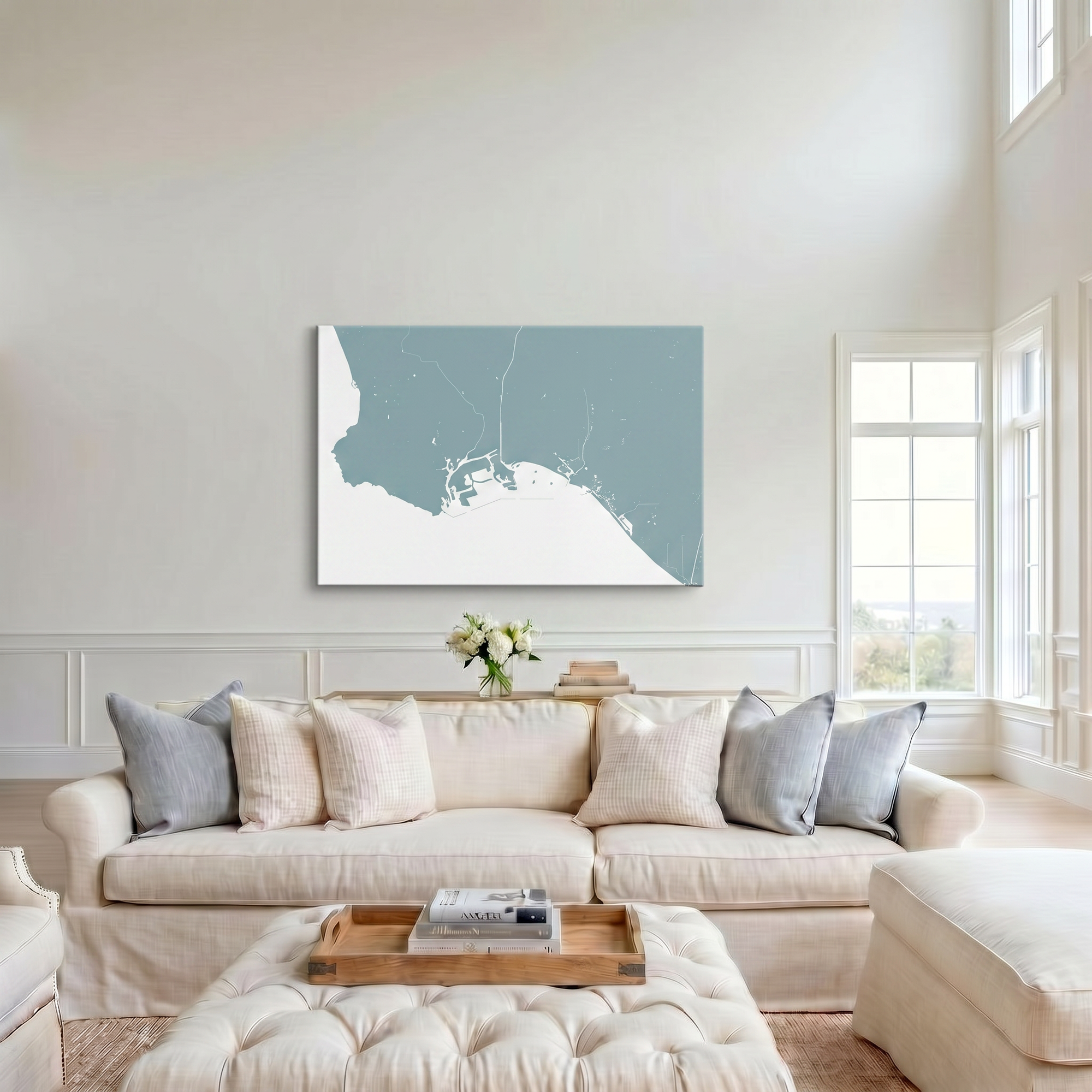 Long Beach canvas map art in cathedral setting