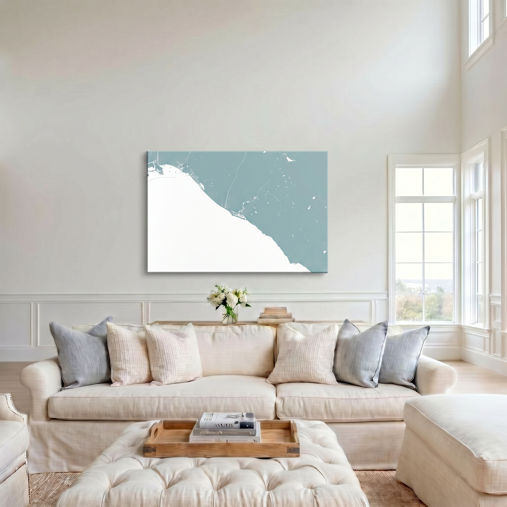 Newport Beach canvas map art in cathedral setting